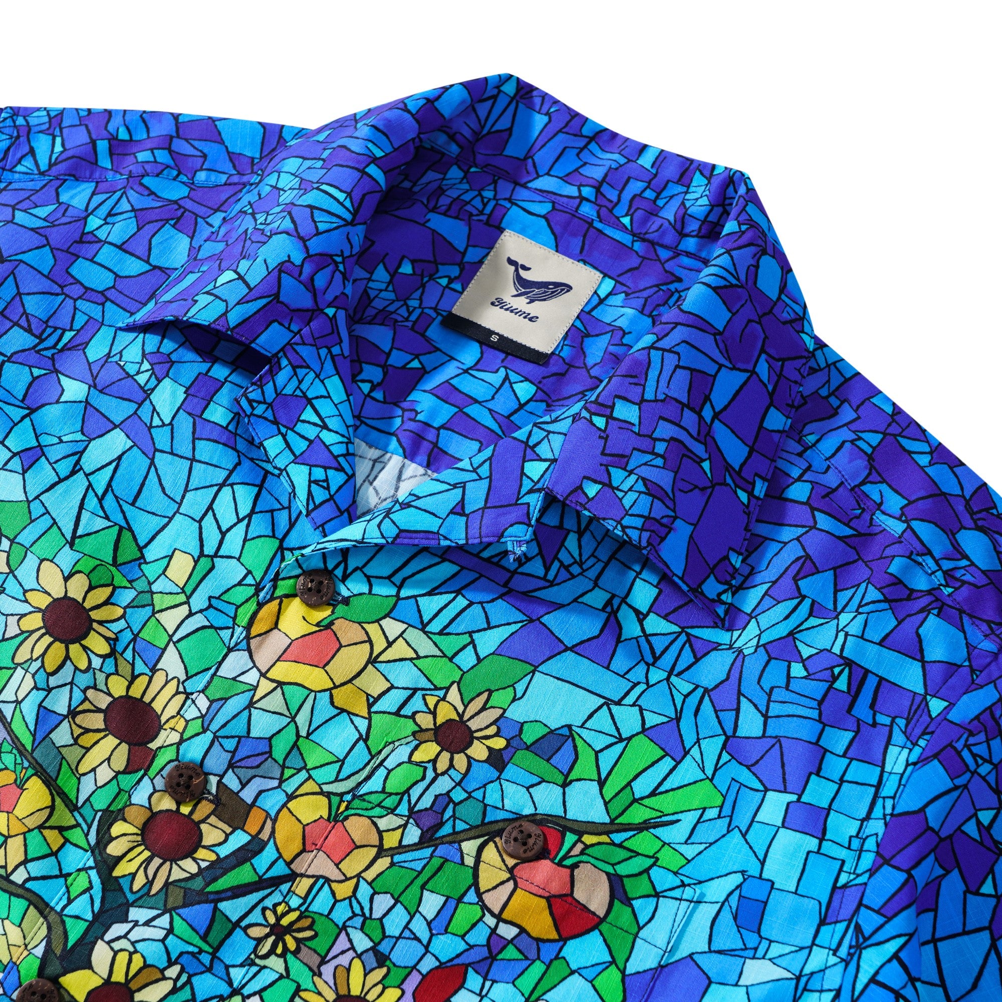 Collier de camp à manches courtes à manches courtes pour hommes 100% Blue Blue Blue en verre ensoleillé