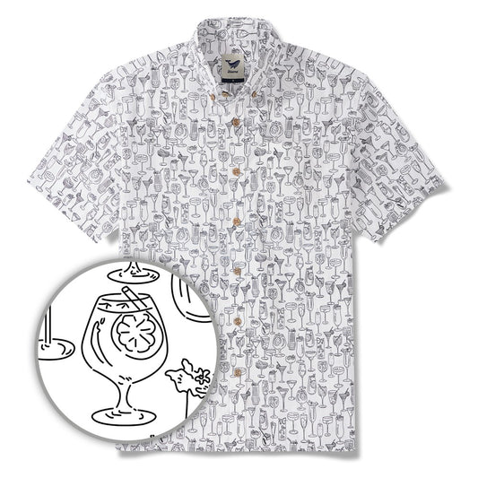 Herren-Hawaiian-Hemd Kurzärmel Button Down 100% Baumwoll weiße Aloha sanfte Summe