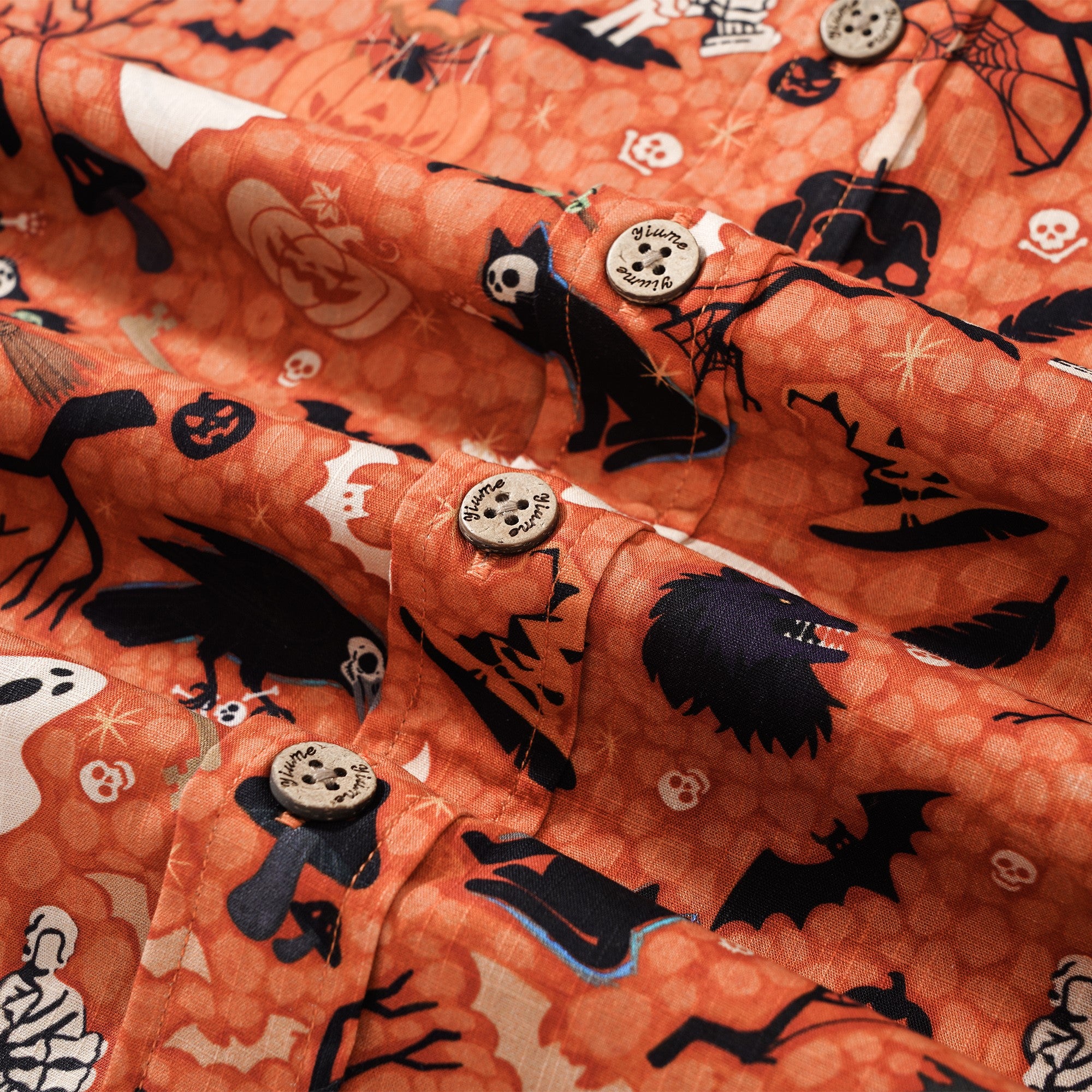 Halloween Hawaiian Shirt For Men Orange Short Sleeve Button-down 100% Cotton Orange Aloha Shirt