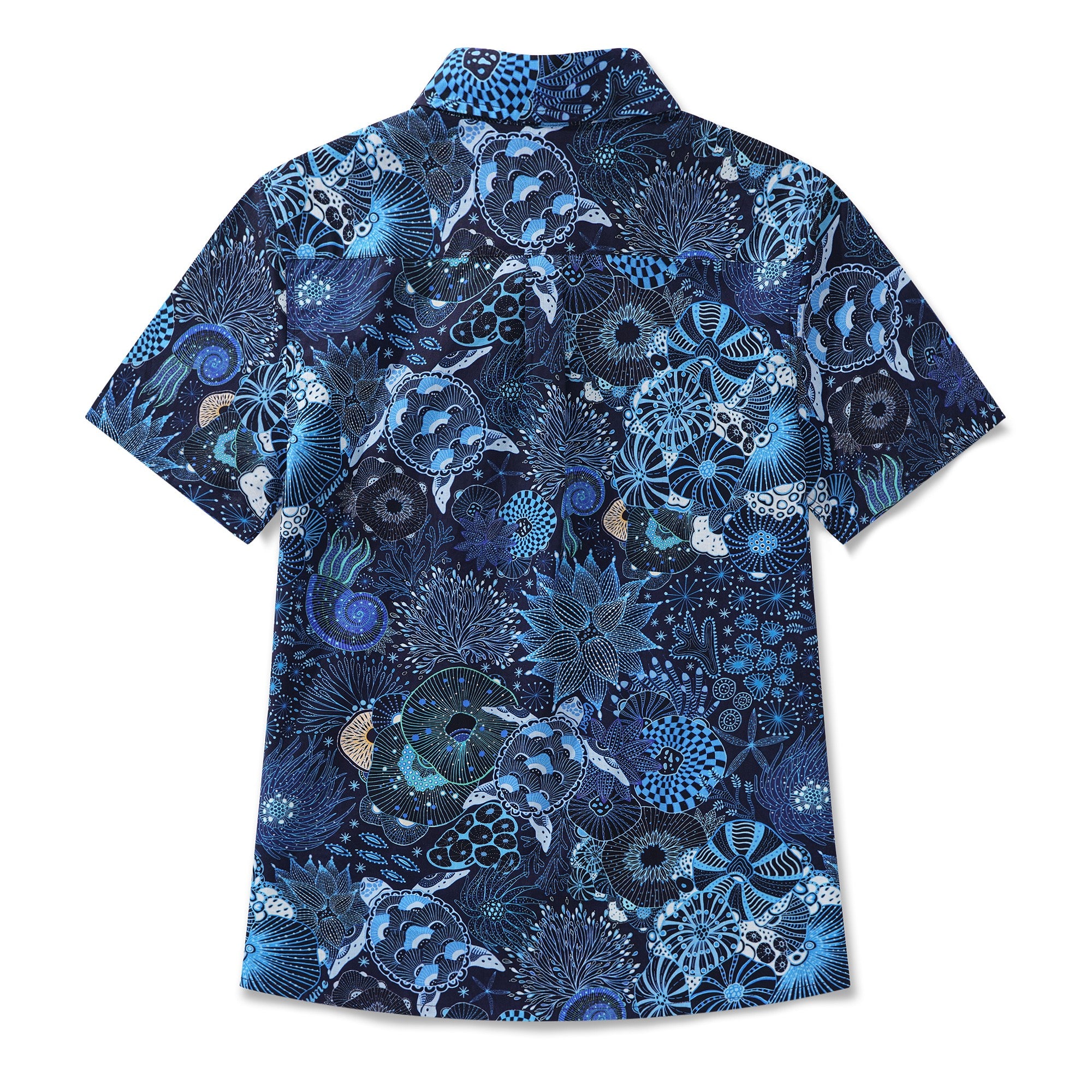 Women's Hawaiian Shirt Short Sleeve Button-up 100% Cotton Blue Aloha Reef Rules