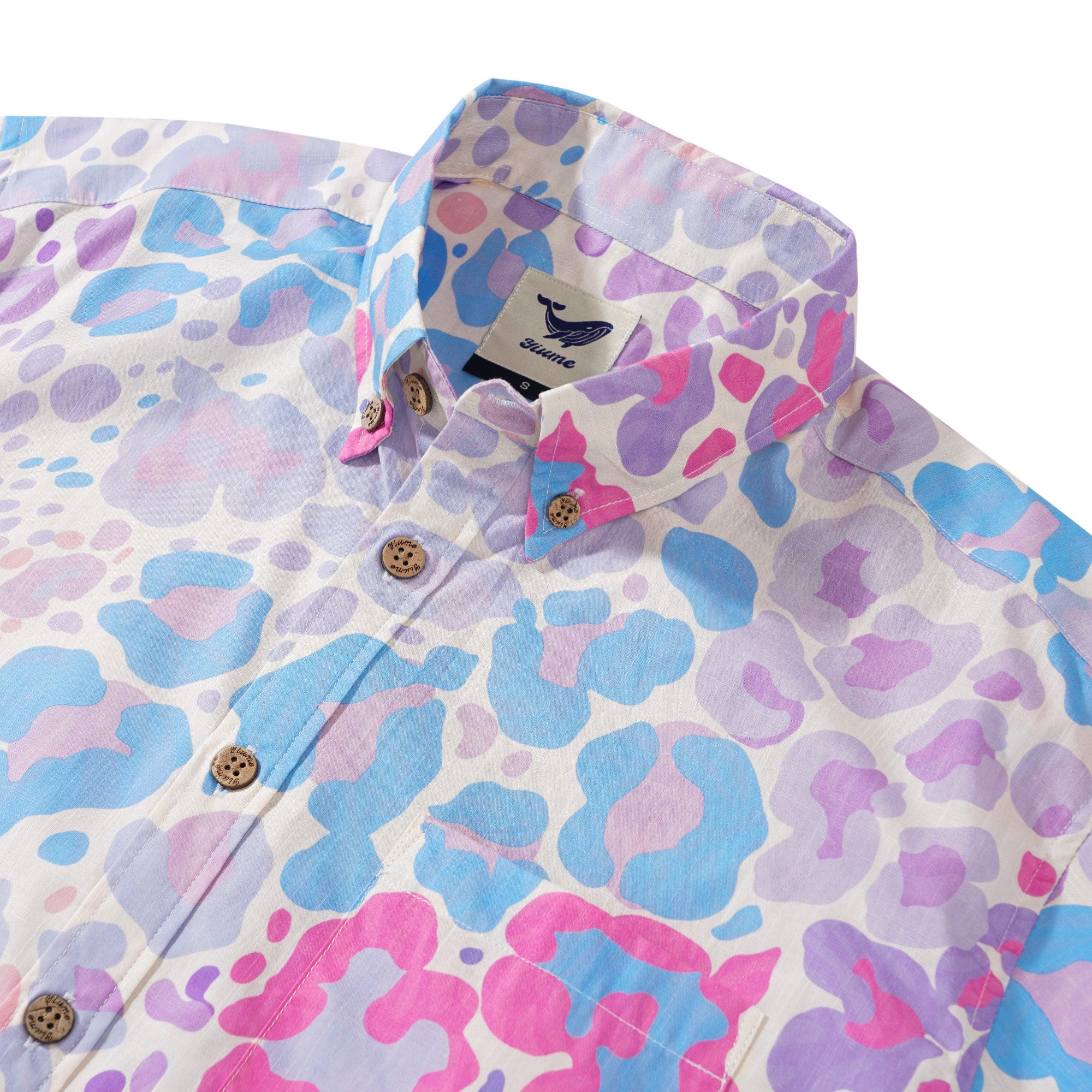 メンズハワイアンシャツ半袖ボタンダウン100％コットンベージュアロハトロピカルヒョウファンタジーカモプリント