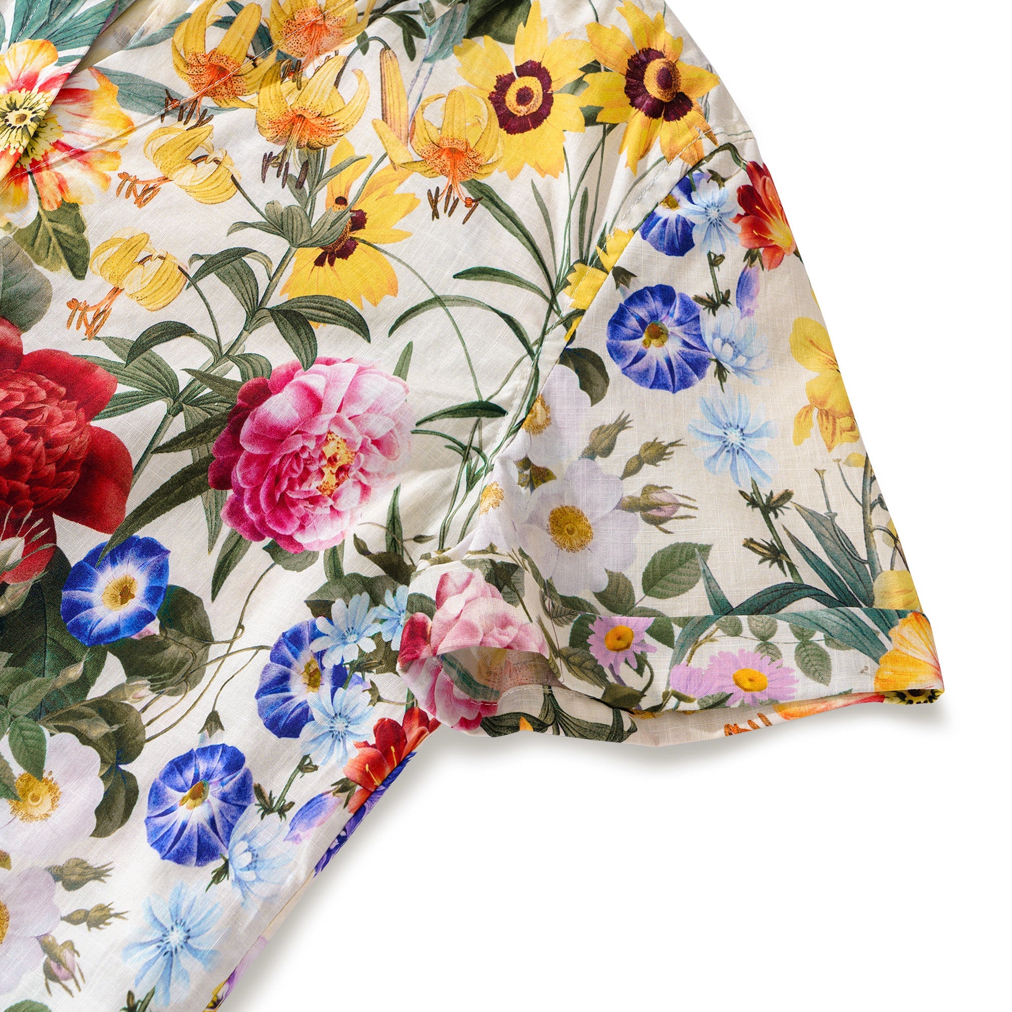 Sunlit Floral Beauty 100% Cotton Women's Short Sleeve V-neck Shirt Yellow Aloha Hawaiian Sunlit Floral Beauty Print-mismatched