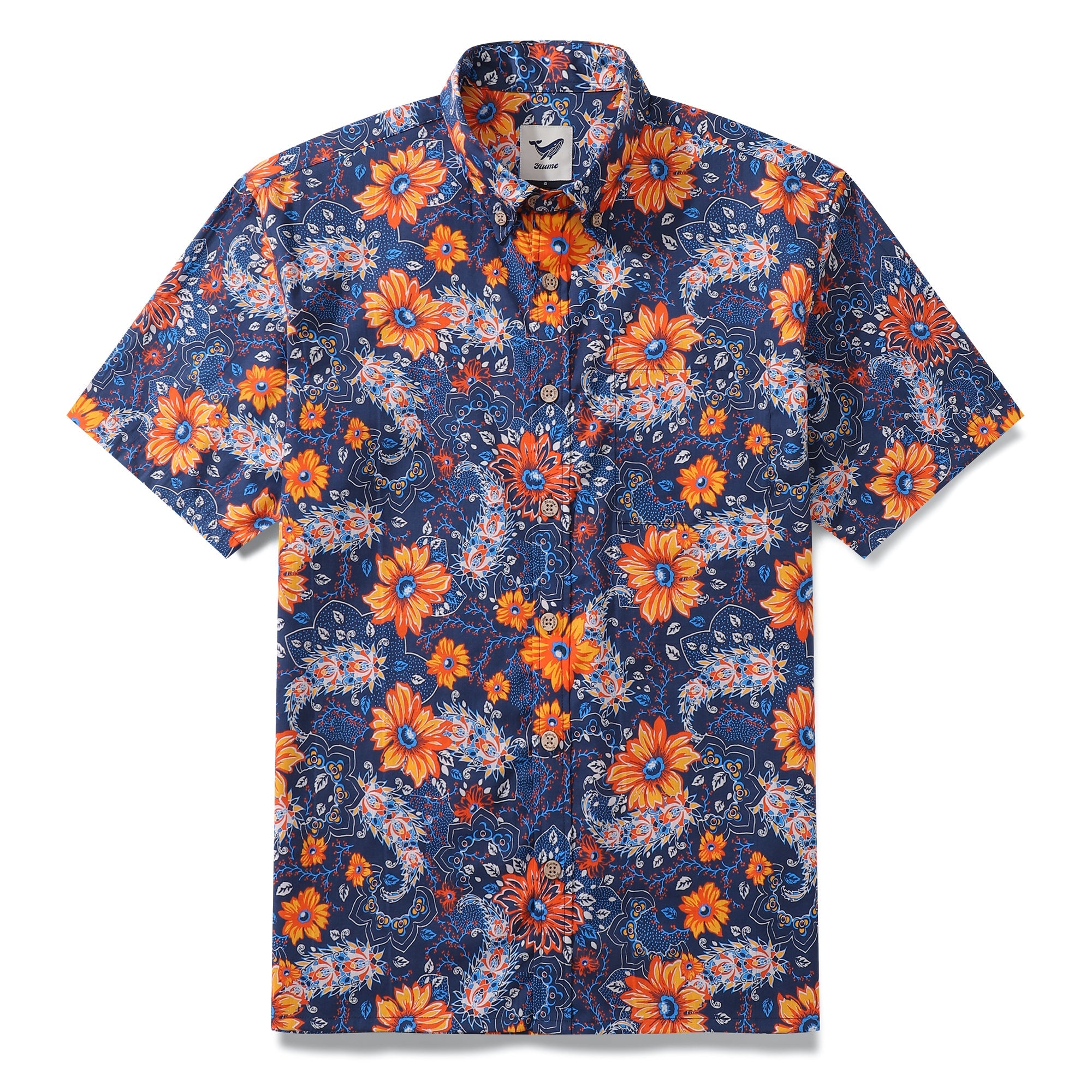 Hawaiian Shirt für Männer Sunset Garden Button-Down Shirt Kurzarm 100% Baumwolle Shirt