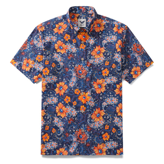 Chemise hawaïenne pour hommes Chemise à boutons Sunset Garden à manches courtes 100 % coton