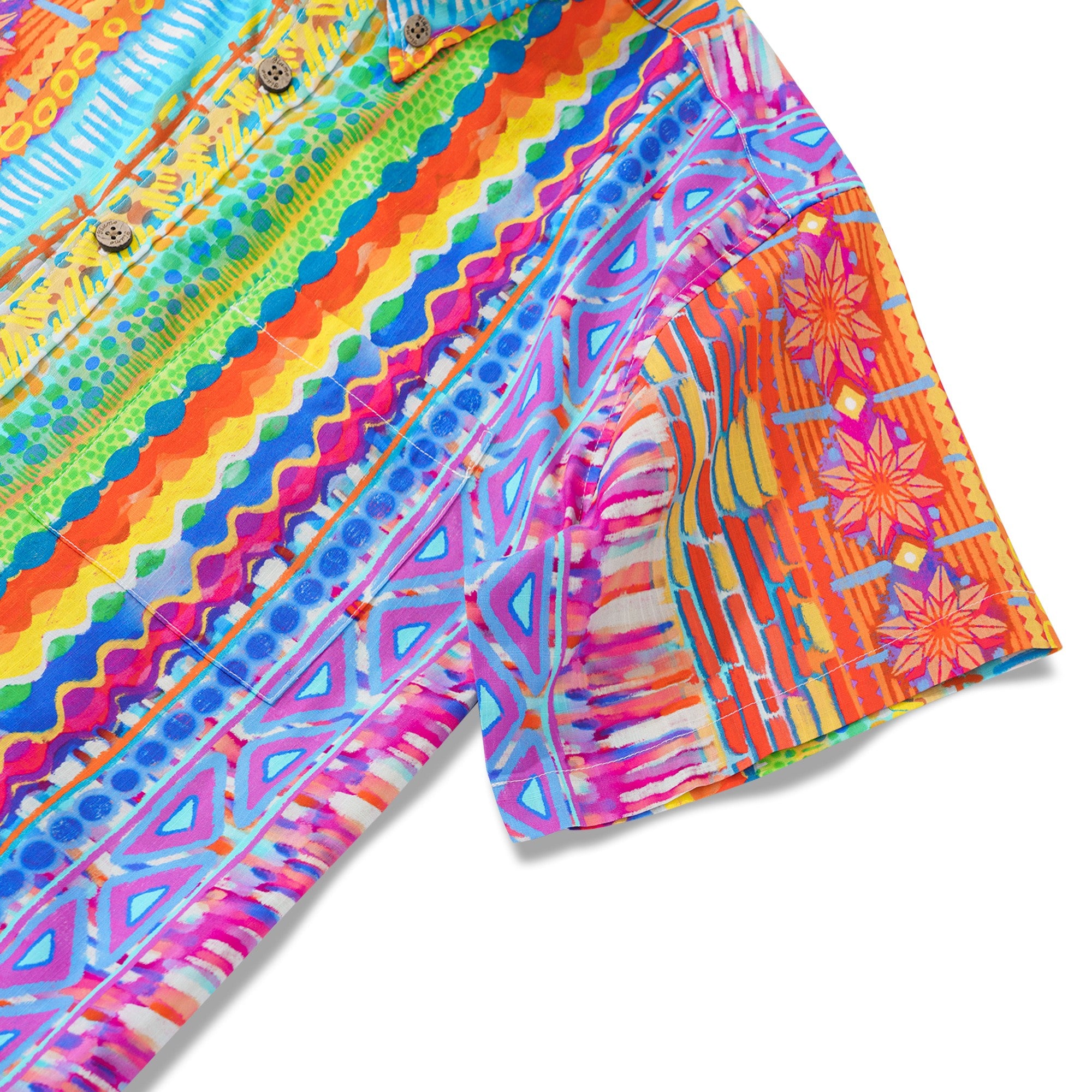 Herren Hawaiian Shirt Kurzarm Button-Down 100% Baumwolle Rot Aloha Geometrisch Maße