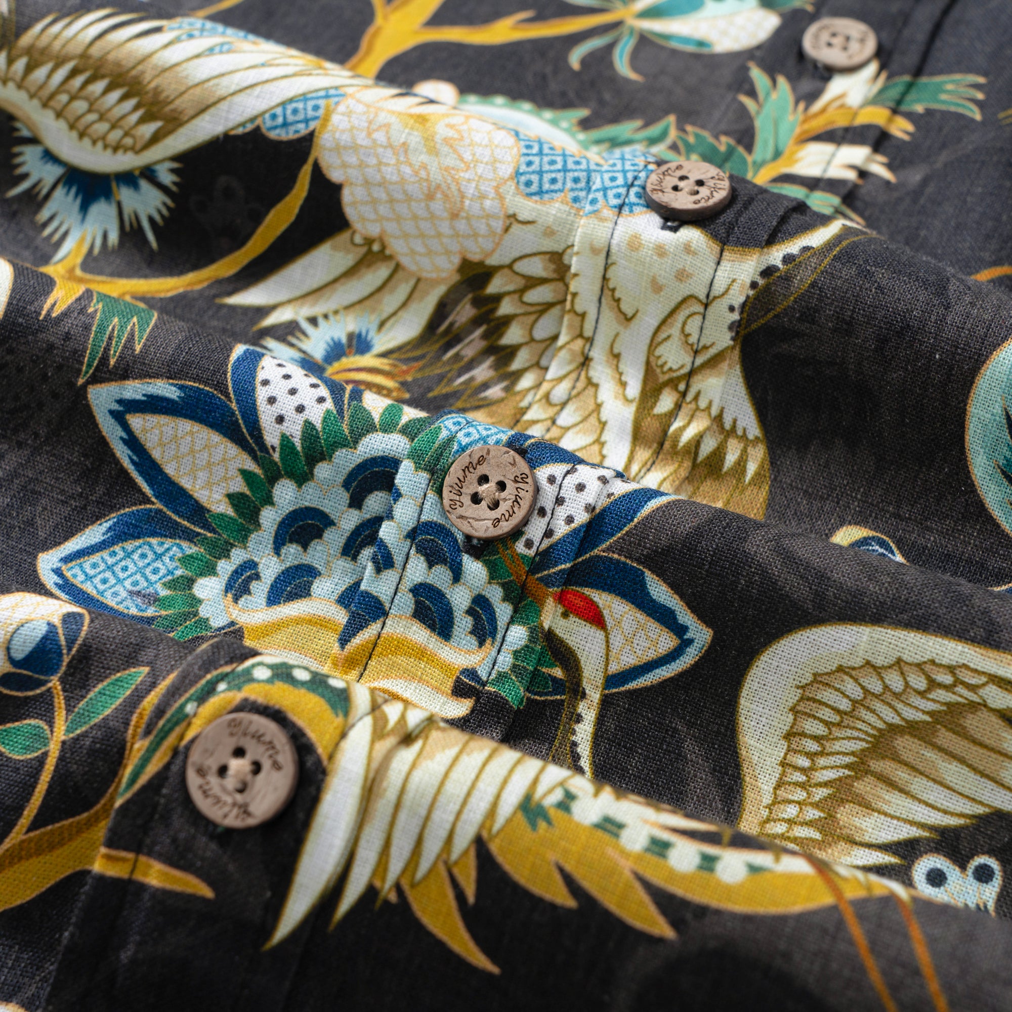 Herren Hawaiian Hemd Crane Eleganz Baumwoll Button Down Long Sleeve Aloha Shirt