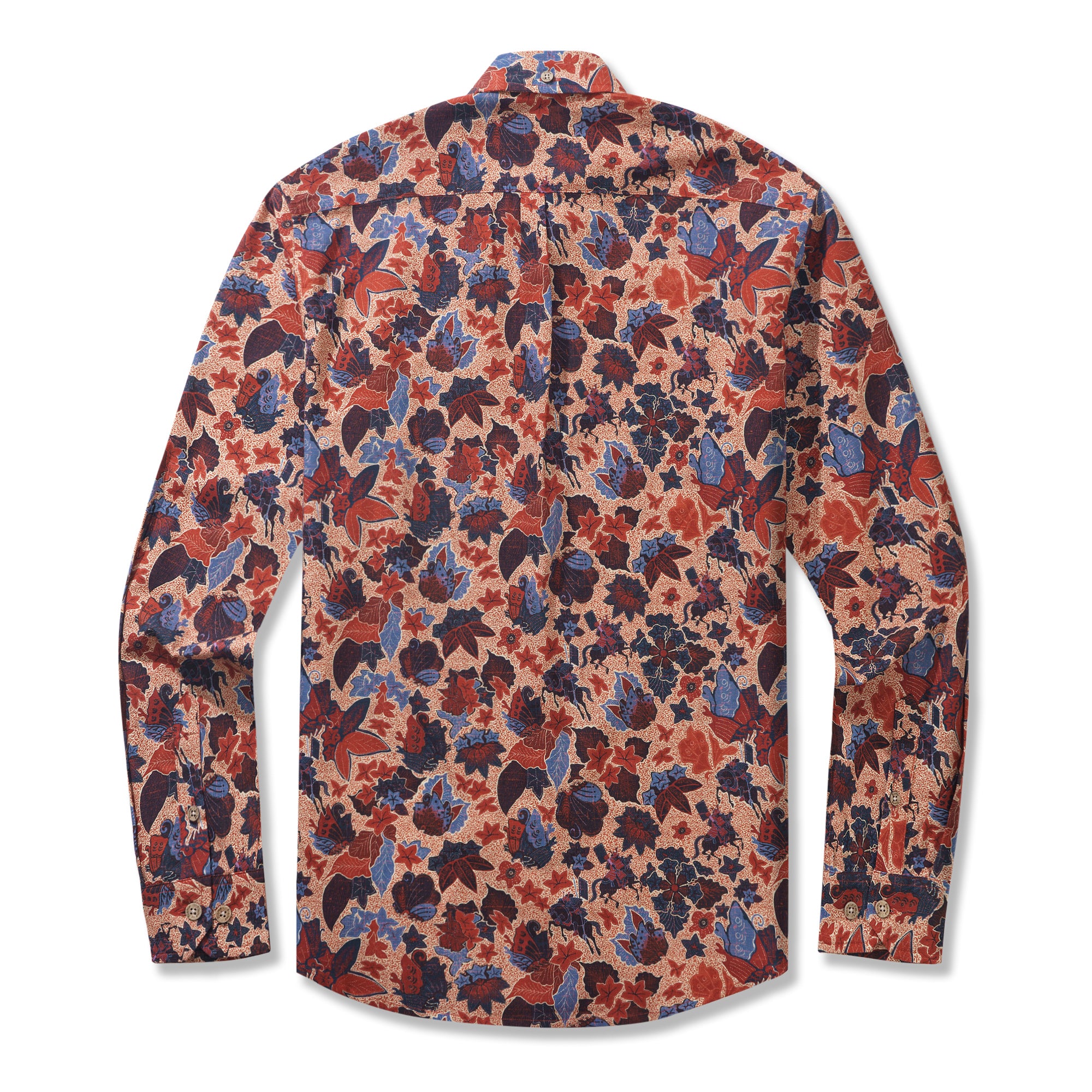 Genji vs. Taira 100% Baumwolle Herren Langarm Hemd mit Knöpfen Rot Aloha Hawaiian