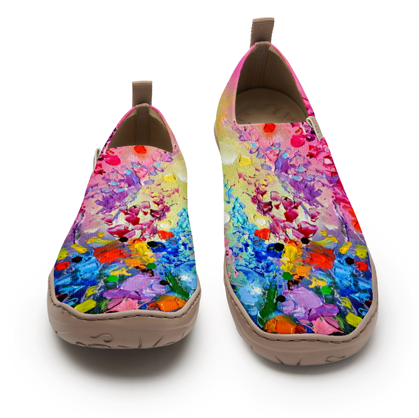 Yiume Frauenkunst Slip-on-Schuhe bequeme atmungsaktive Strick-Freizeitschuhe, Pastellblatt Ozeanblüte