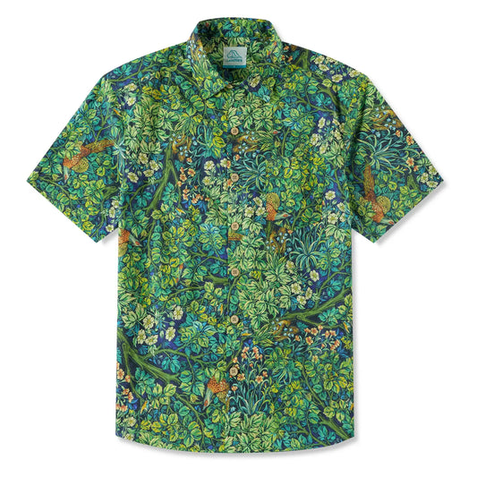 LeosWare Men's Hawaiian Shirt, green jungle art design
