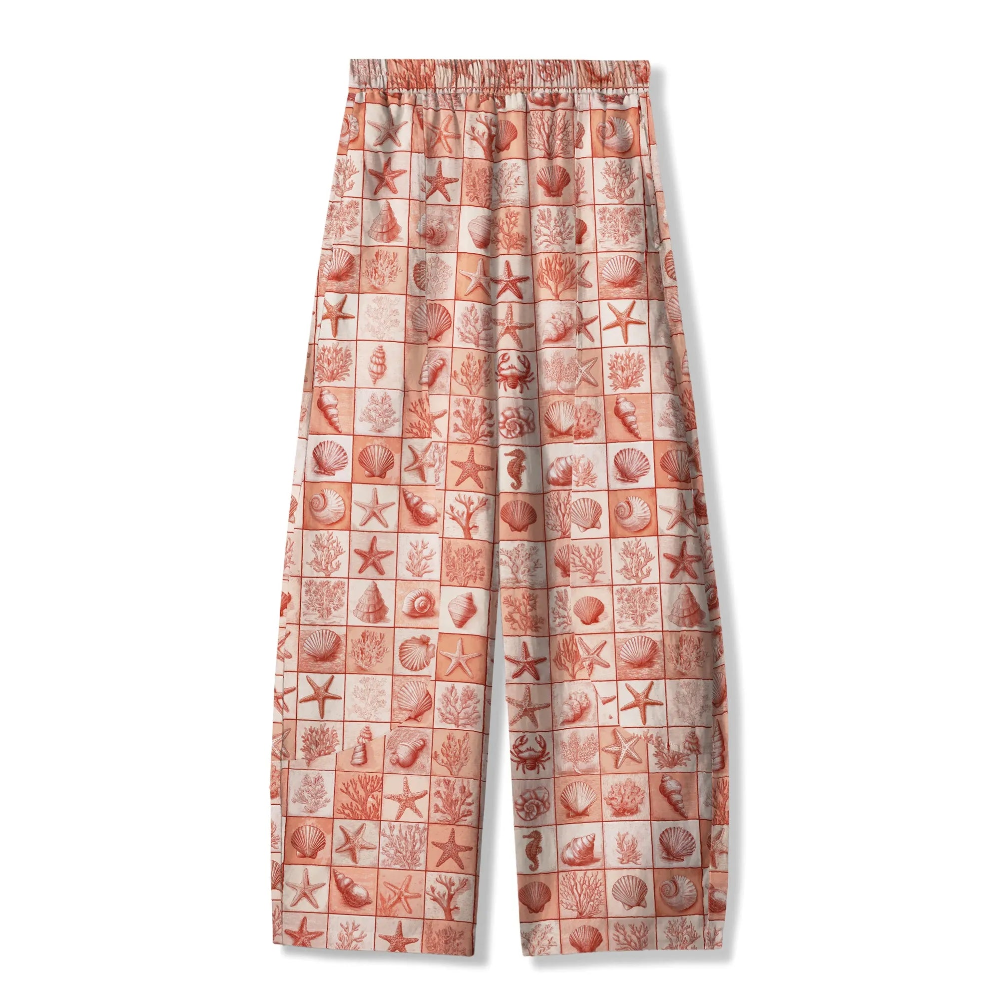 Pocket detail on Aloha Coral Red Ocean Grid Women's Pants