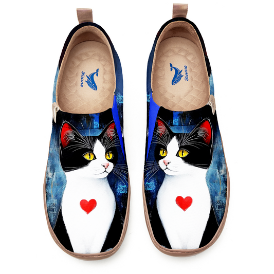 Yiume Arte femenino Slip-on Casual Canvas Shoes Heart Marked Mew pintado, 100% de algodón Negro Negro Amor