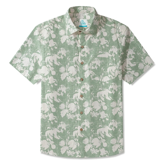 LeosWare Flower Men's Hawaiian Shirt, green, short sleeve, button-up
