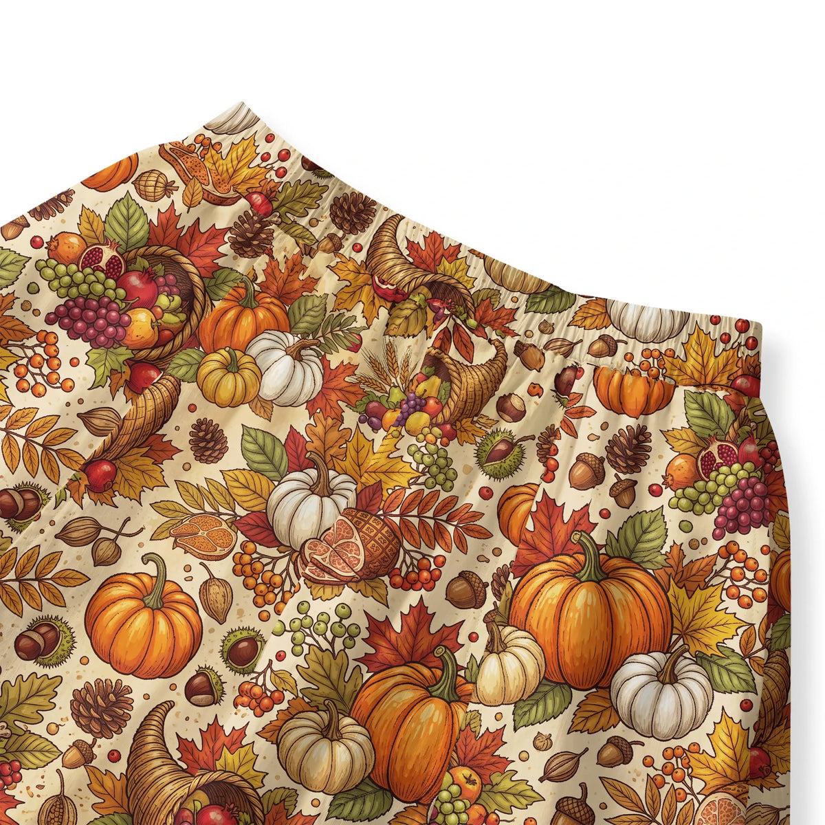 Women's orange skirt with Thanksgiving harvest design, elastic waist