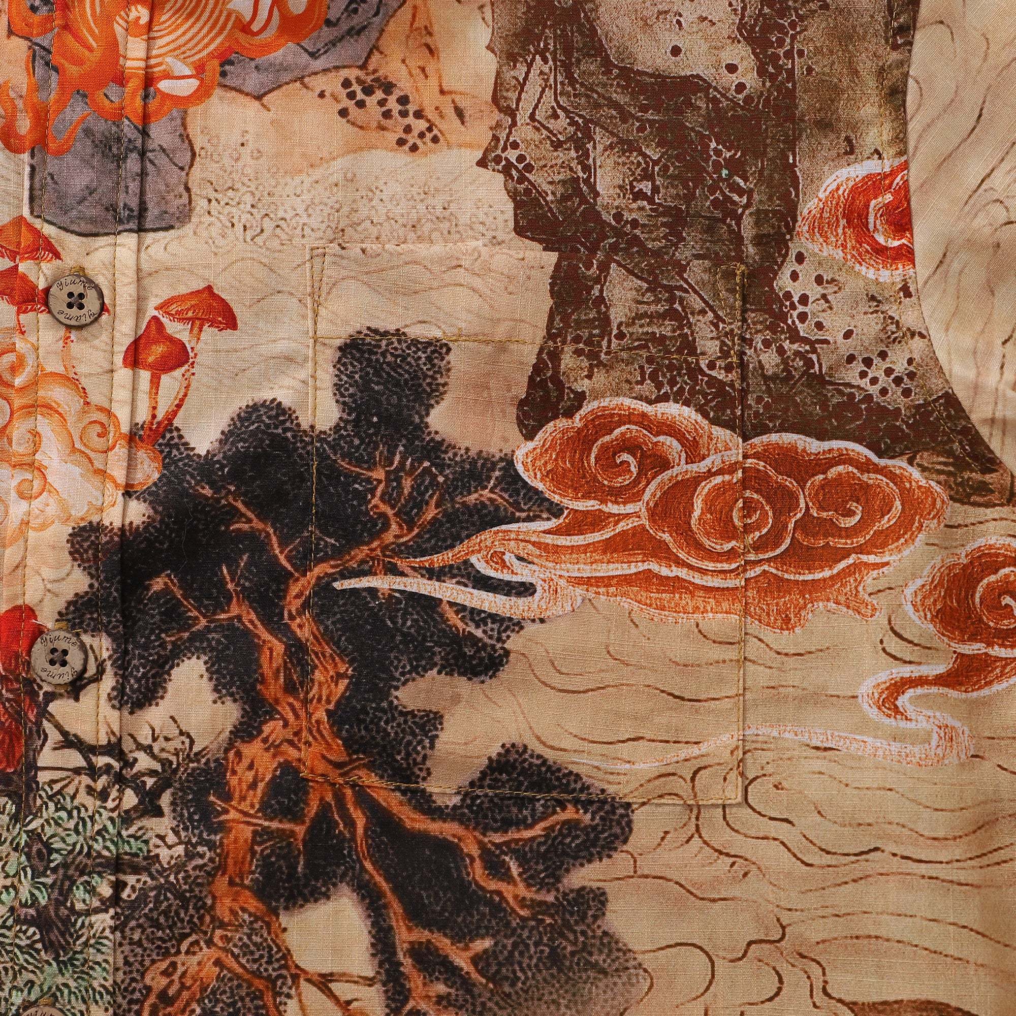 Luxury cotton shirt with Asian-inspired print