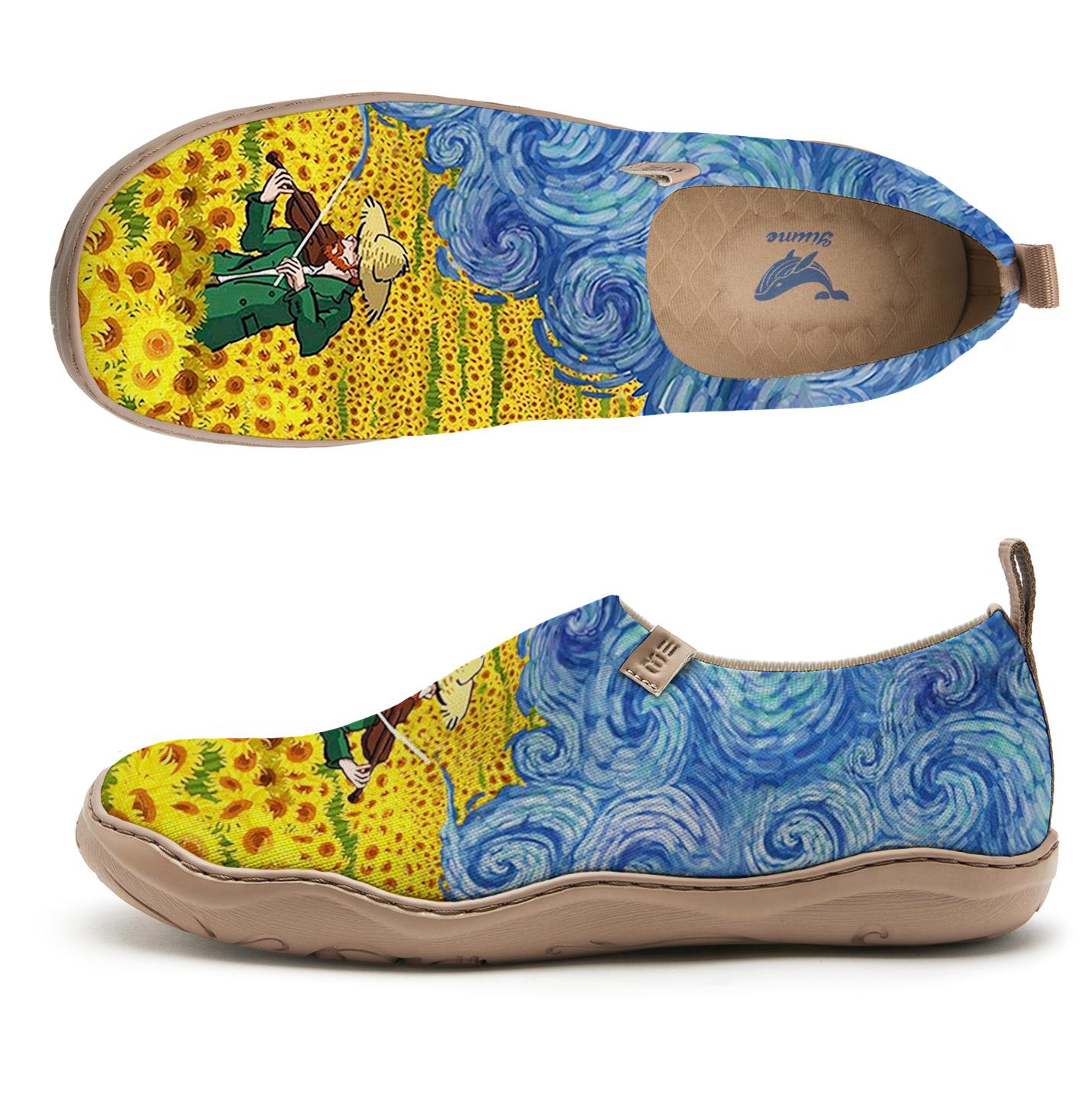 Yiume Frauenkunst ausschlüpften Schuhen bequeme atmungsaktive Strick-Freizeitschuhe, Geige van Gogh van Gogh Blues
