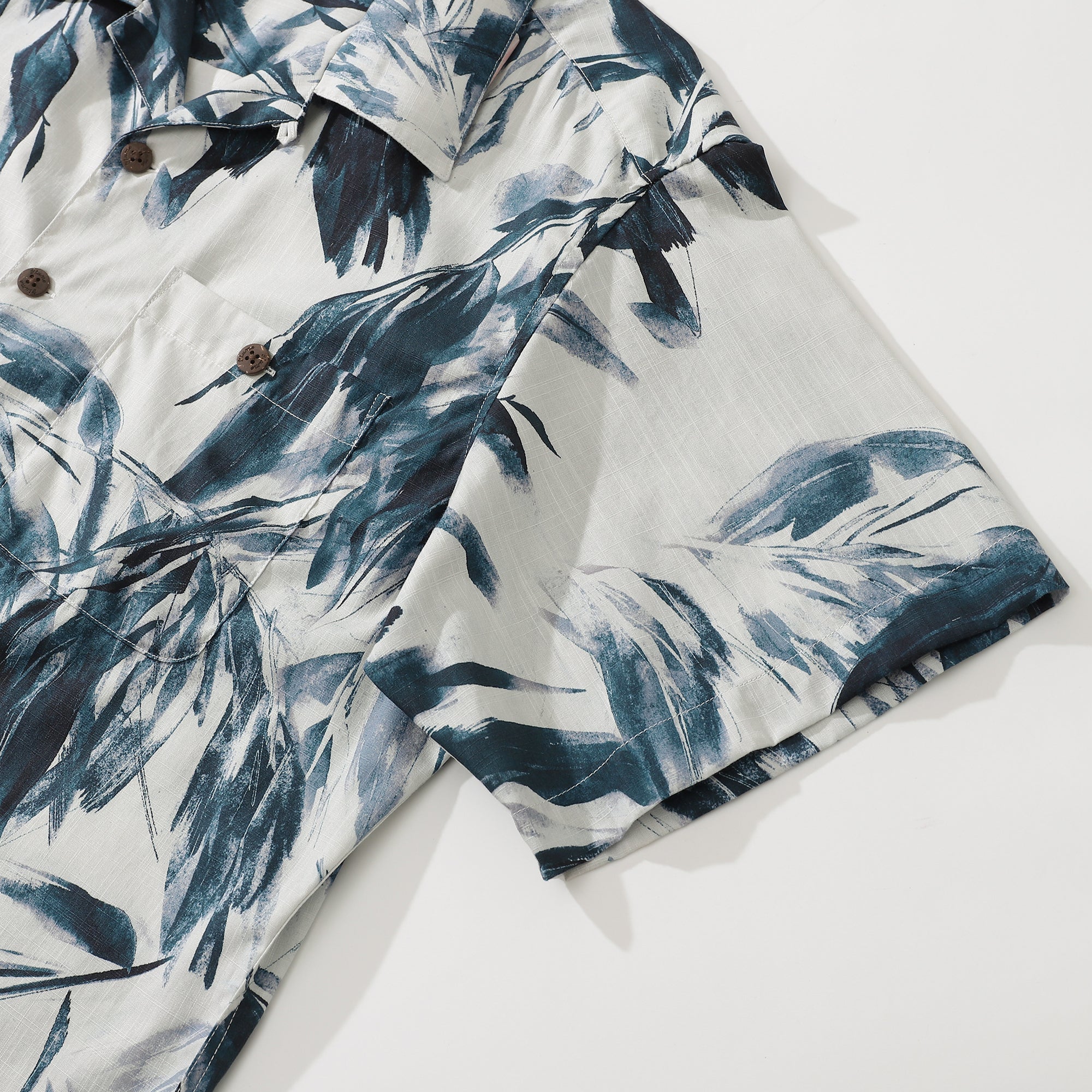 Chemise Aloha pour homme en peinture à l'encre avec des feuilles de bambou, chemise de camp en coton à manches courtes