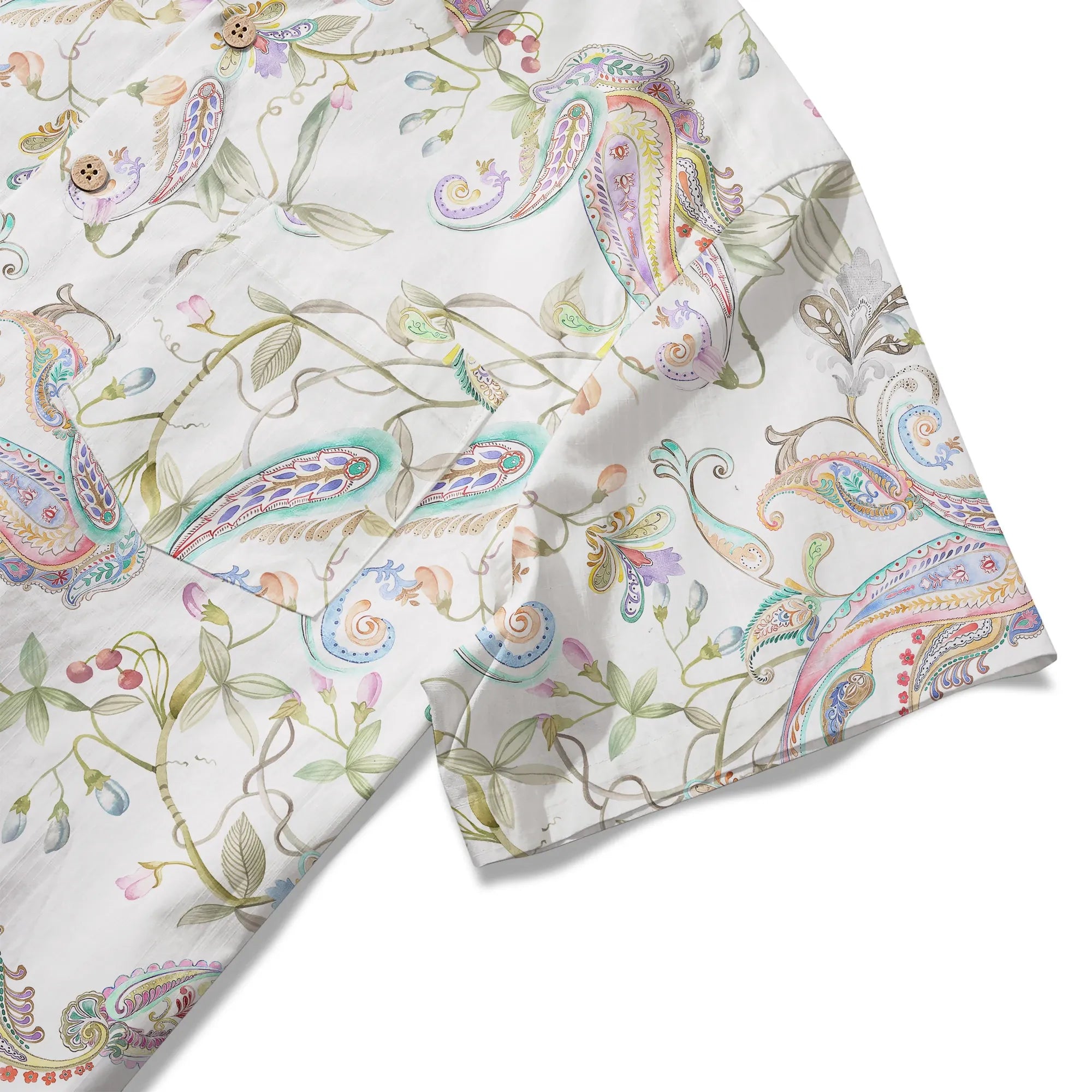 Art-inspired paisley and floral men's shirt, lightweight cotton
