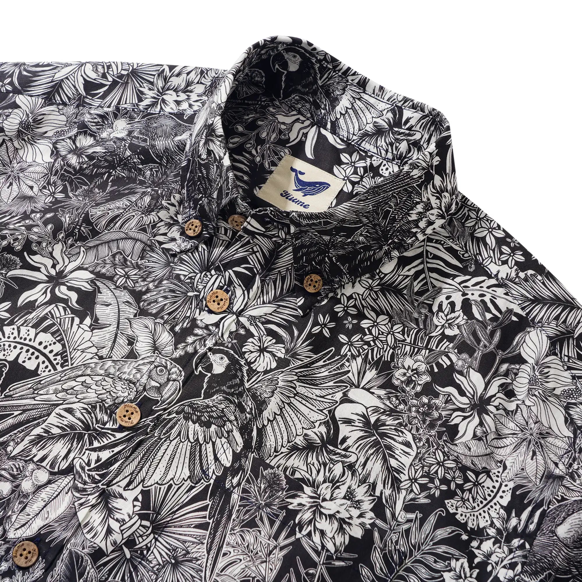 Men's Hawaiian Shirt Short Sleeve Button-down 100% Cotton White Aloha Monochrome Tropical Jungle Charm