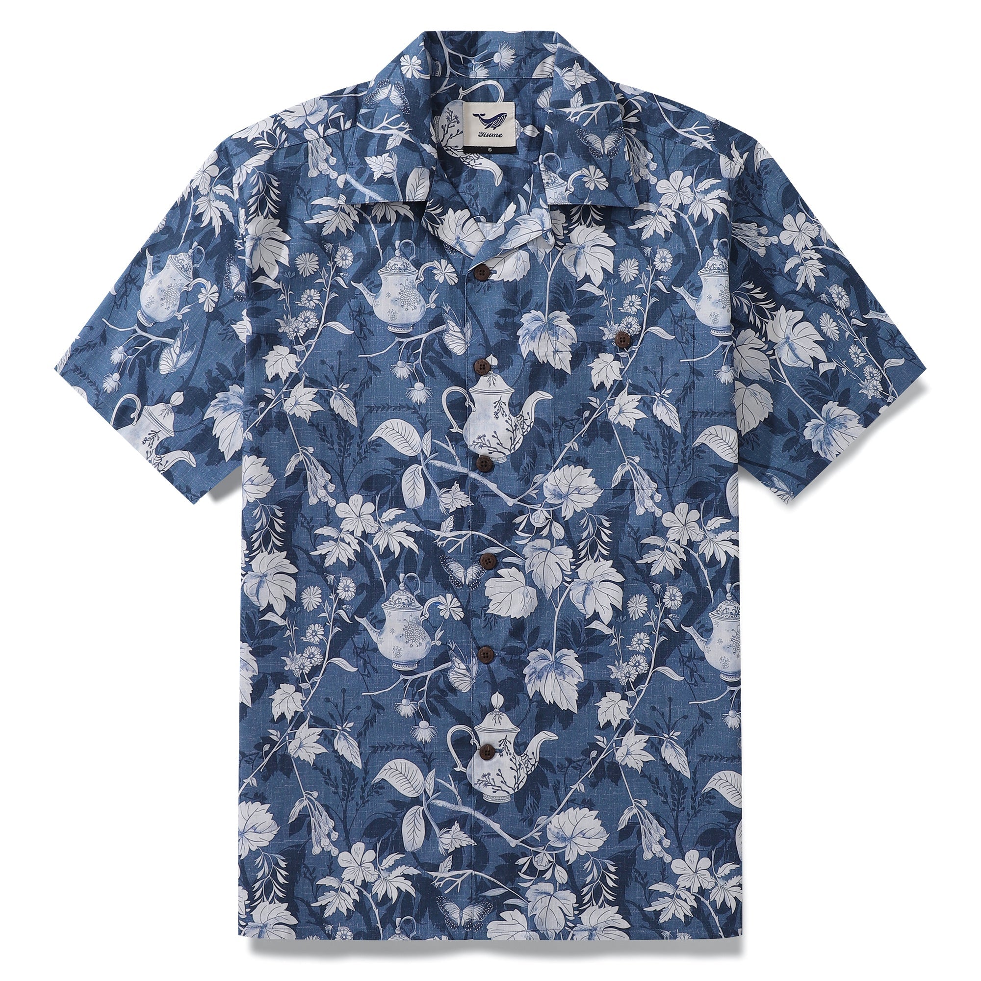 Chemise hawaïenne 100 % coton pour hommes, chemise à col camp en porcelaine