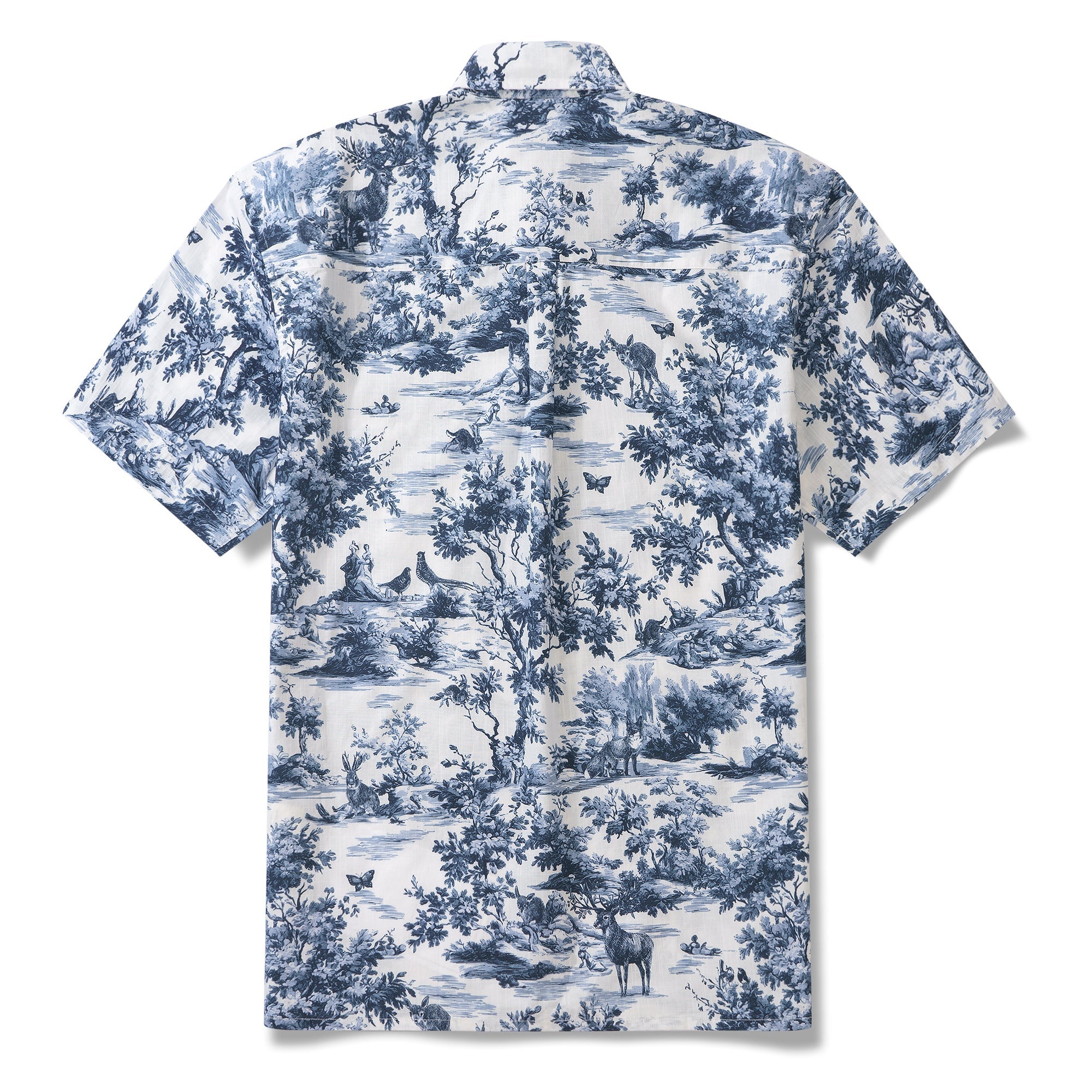 Toile de Jouy Jungle Oasis Shirt 100% Cotton Men's Short Sleeve Button-down Shirt Gray Aloha Hawaiian