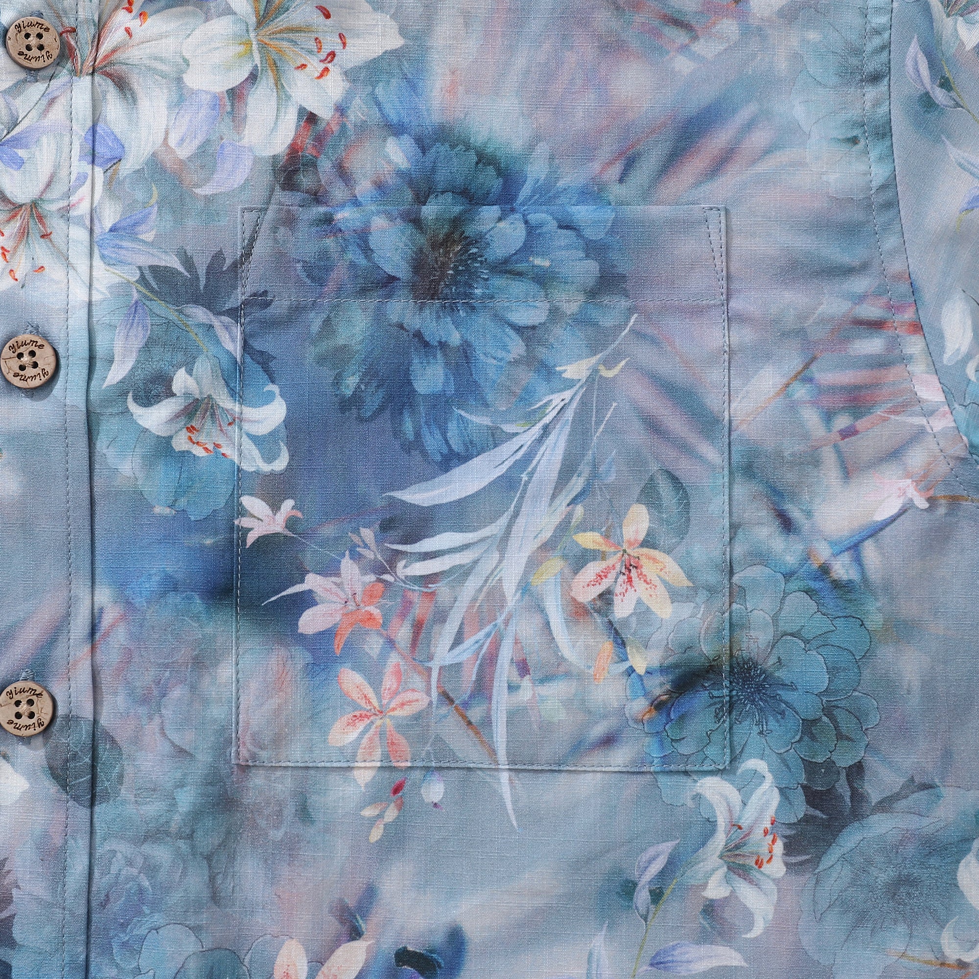 1950er Jahre Hawaiian Hemd für Männer Blumen-Button-Down-Hemd Kurzarm 100% Baumwollhemd Blumenflüschter im Nebel