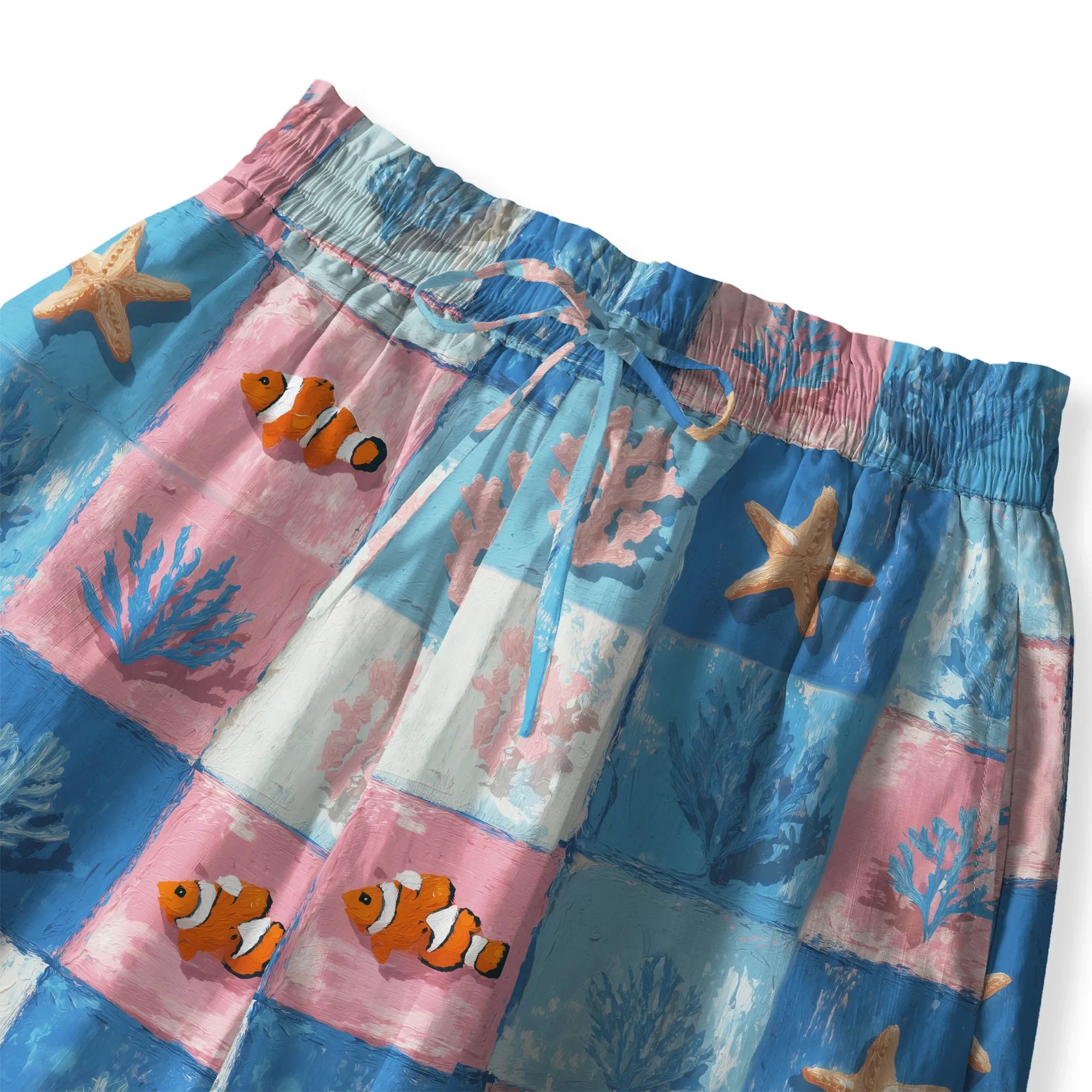 Elastic waist and drawstring on Blue Aloha Oceanic Chessboard Women's Pants