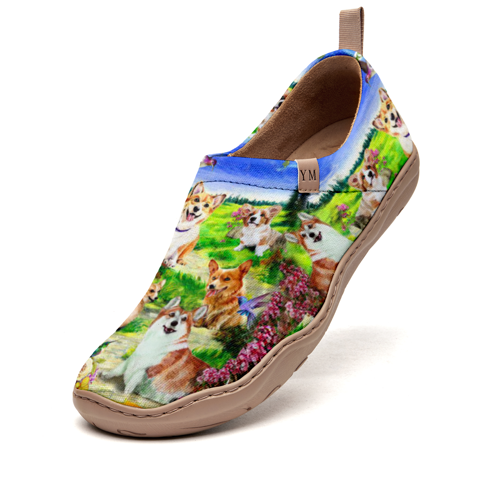 Faltbare Frauenfaltungsbettzurhchen, Corgi im grasgrünen Leinwand Slip-on-Sneakers Grassland Corgi