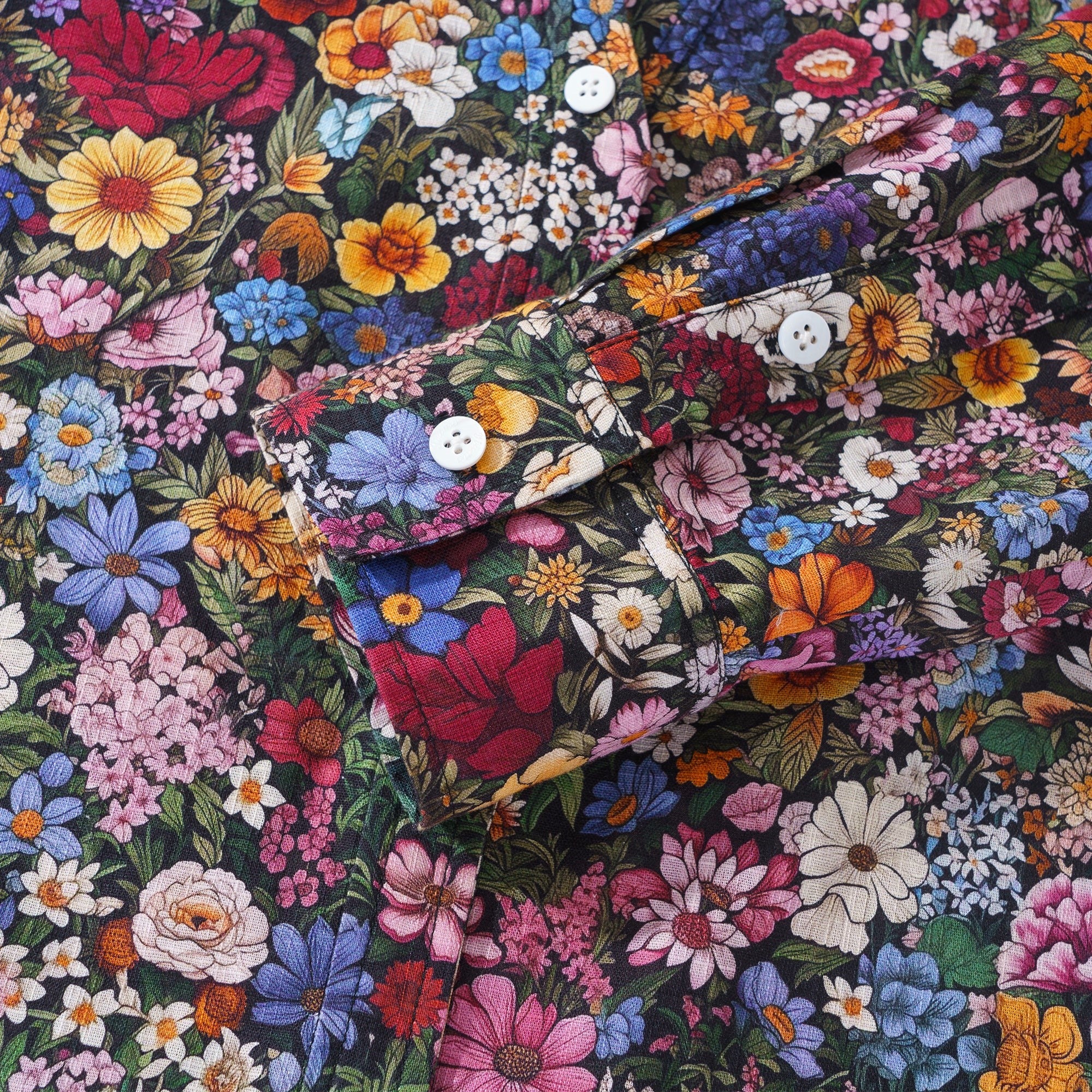 Amidst the Blooms 100% Cotton Women's Long Sleeve V-neck Shirt Blue Aloha Hawaiian Amidst The Blooms Print-mismatched