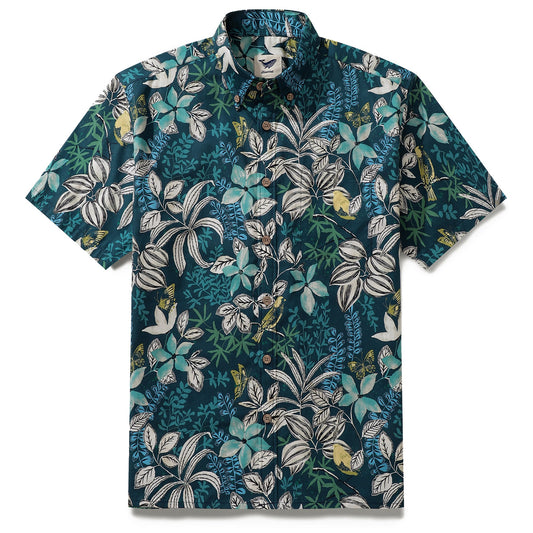Chemise hawaïenne pour les hommes Forest après la pluie boutonnée à manches courtes à manches courtes 100% coton