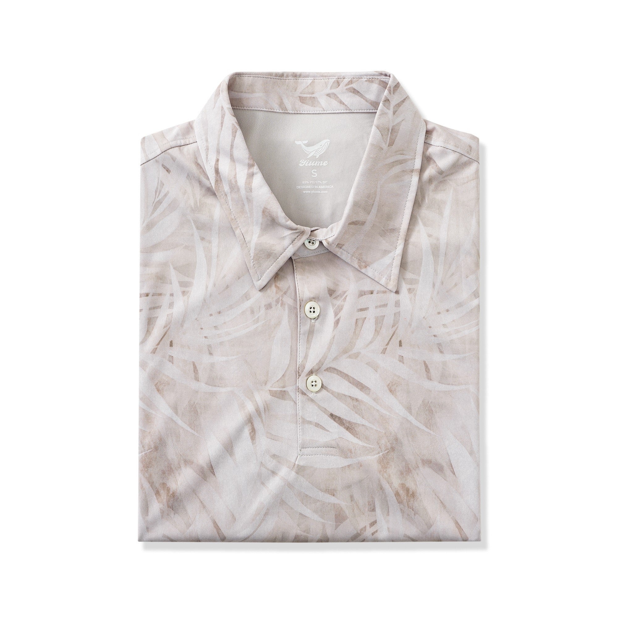 Men's Hawaiian Polo Shirt Short Sleeve 83% Recycled polyester 17% Spandex White Aloha Leaf Melody