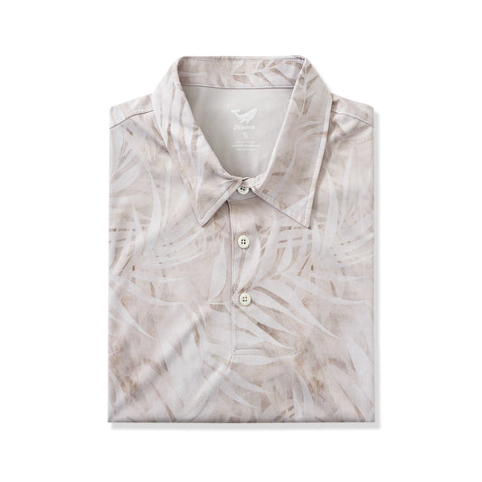 Herren Hawaiian Polo -Hemd Kurzarm 83% recyceltes Polyester 17% Spandex weiß Aloha Blatt Melodie