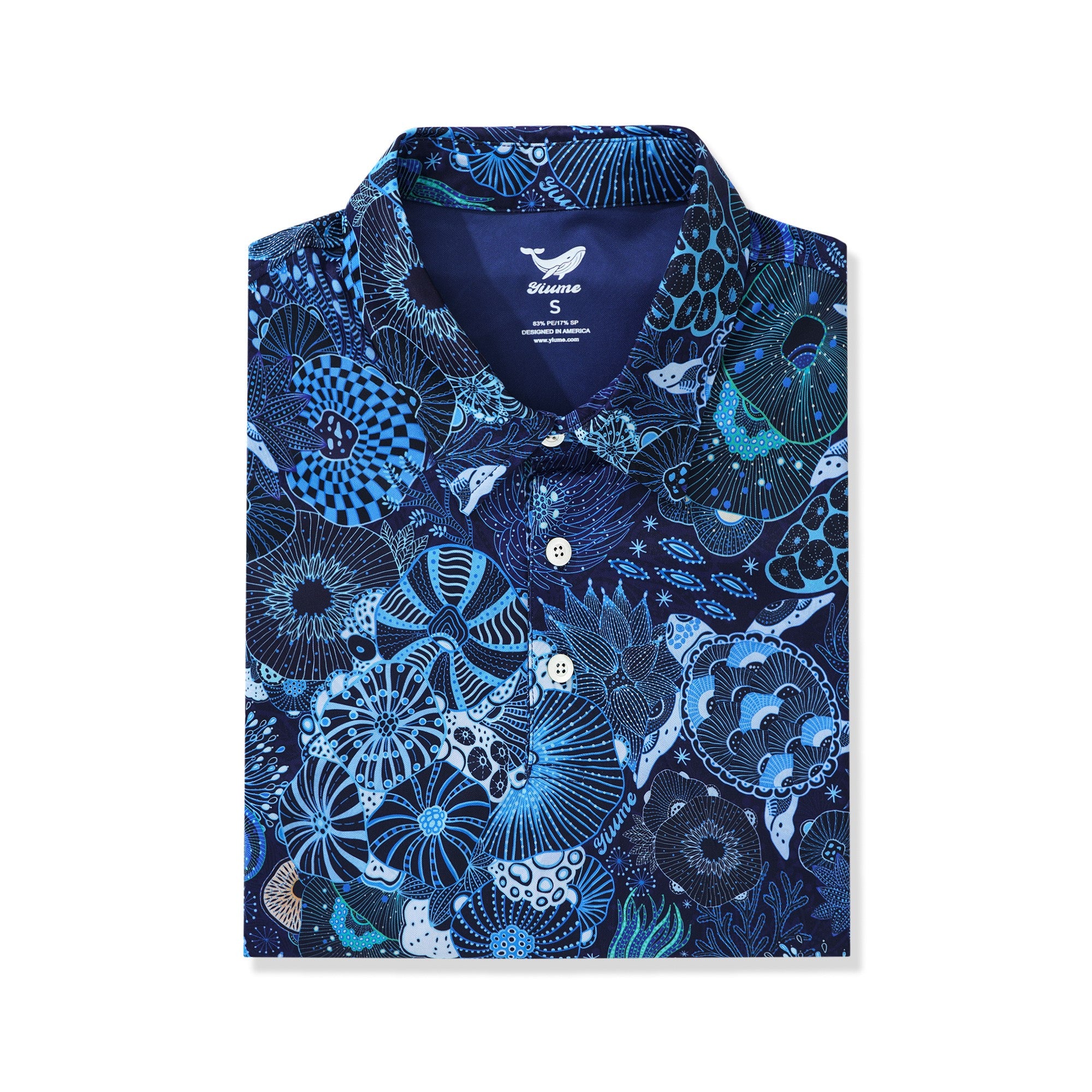 Men's Hawaiian Polo Shirt Short Sleeve 83% Recycled polyester 17% Spandex Blue Aloha Reef Rules