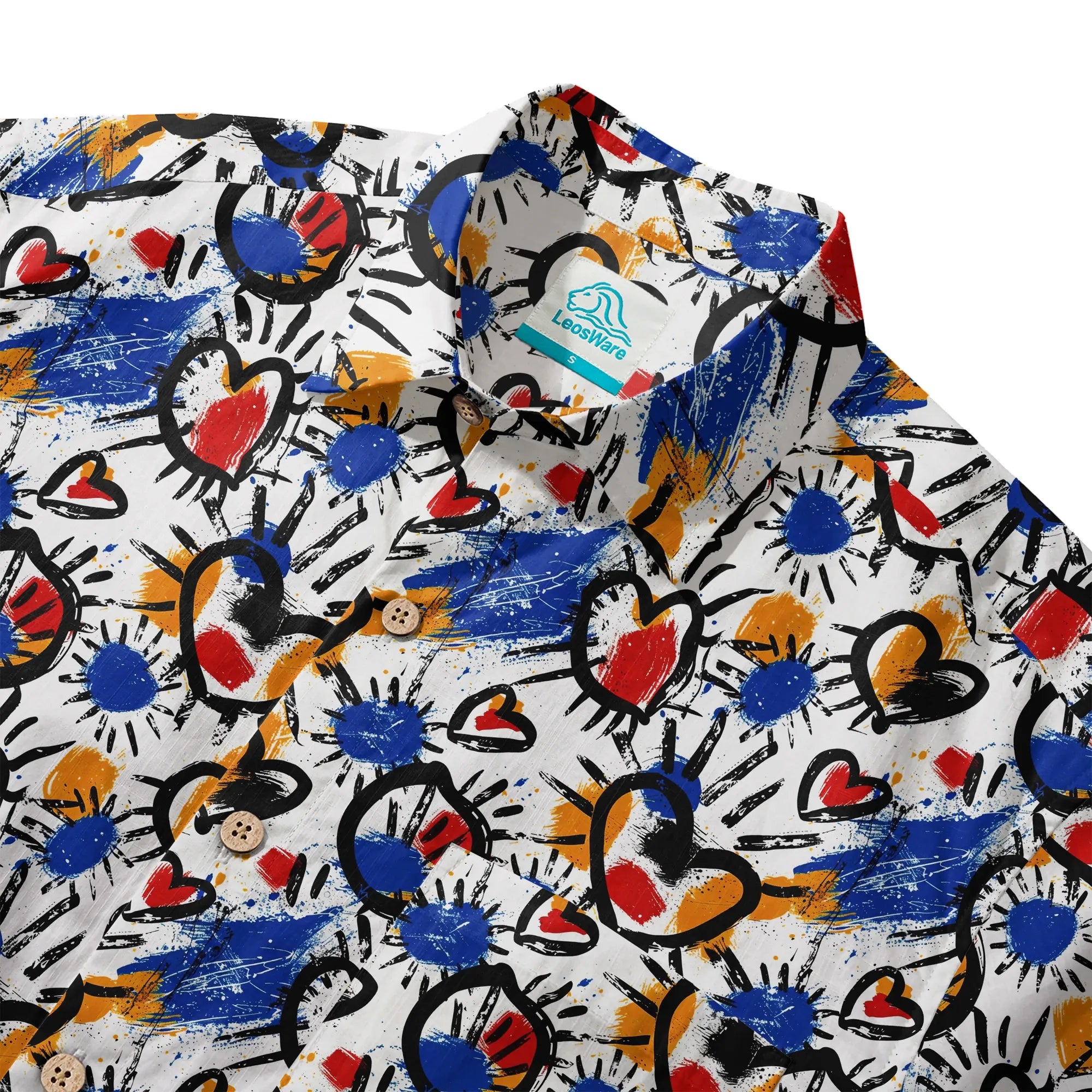 Vibrant heart pattern Hawaiian shirt for men, short sleeve