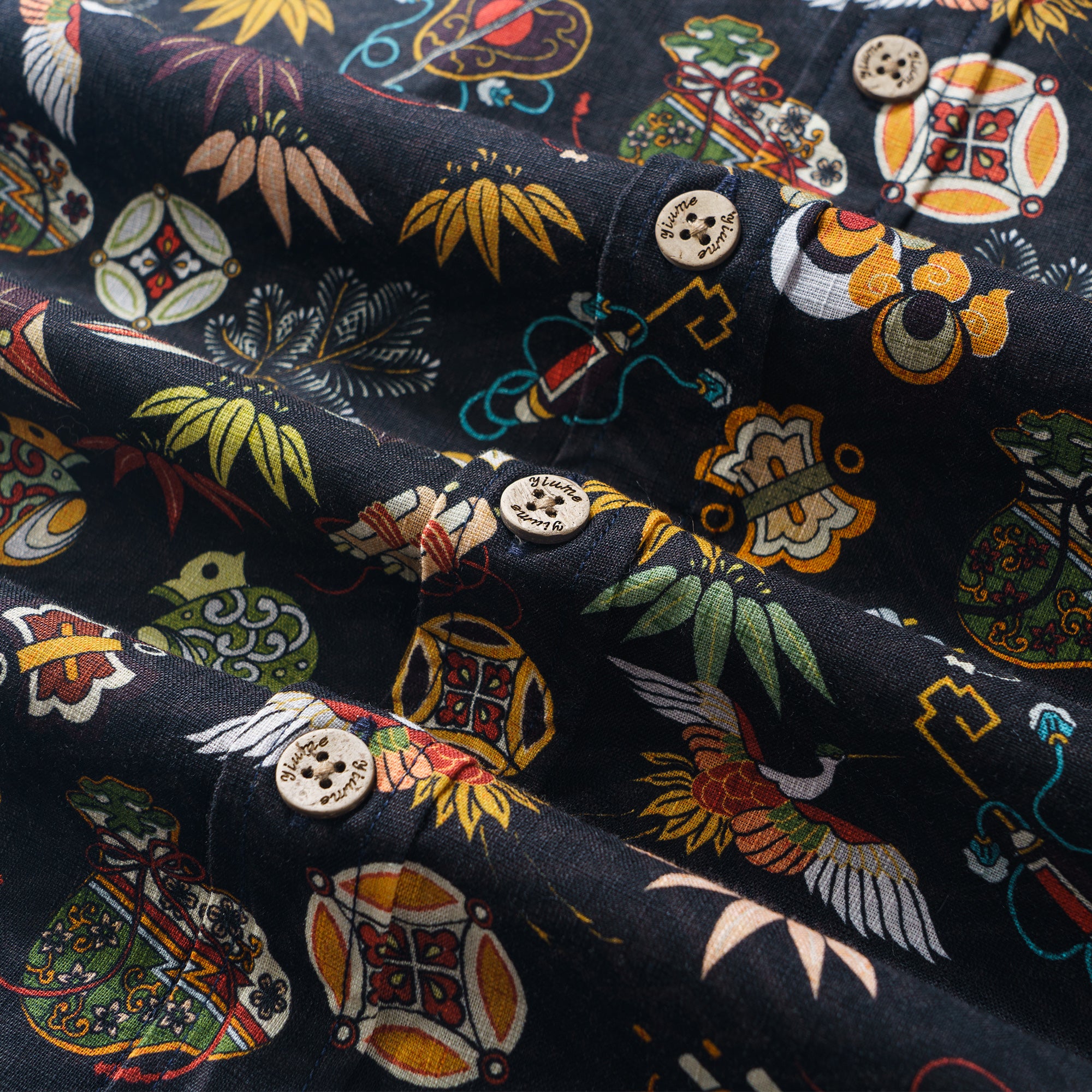 Nippon's Treasure Patterns 100% Cotton Men's Long Sleeve Button-down Shirt Aloha Hawaiian