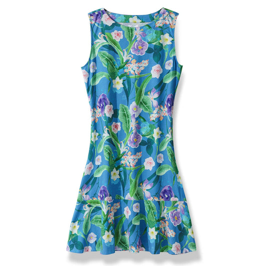 Blue and green floral Hawaiian dress for women