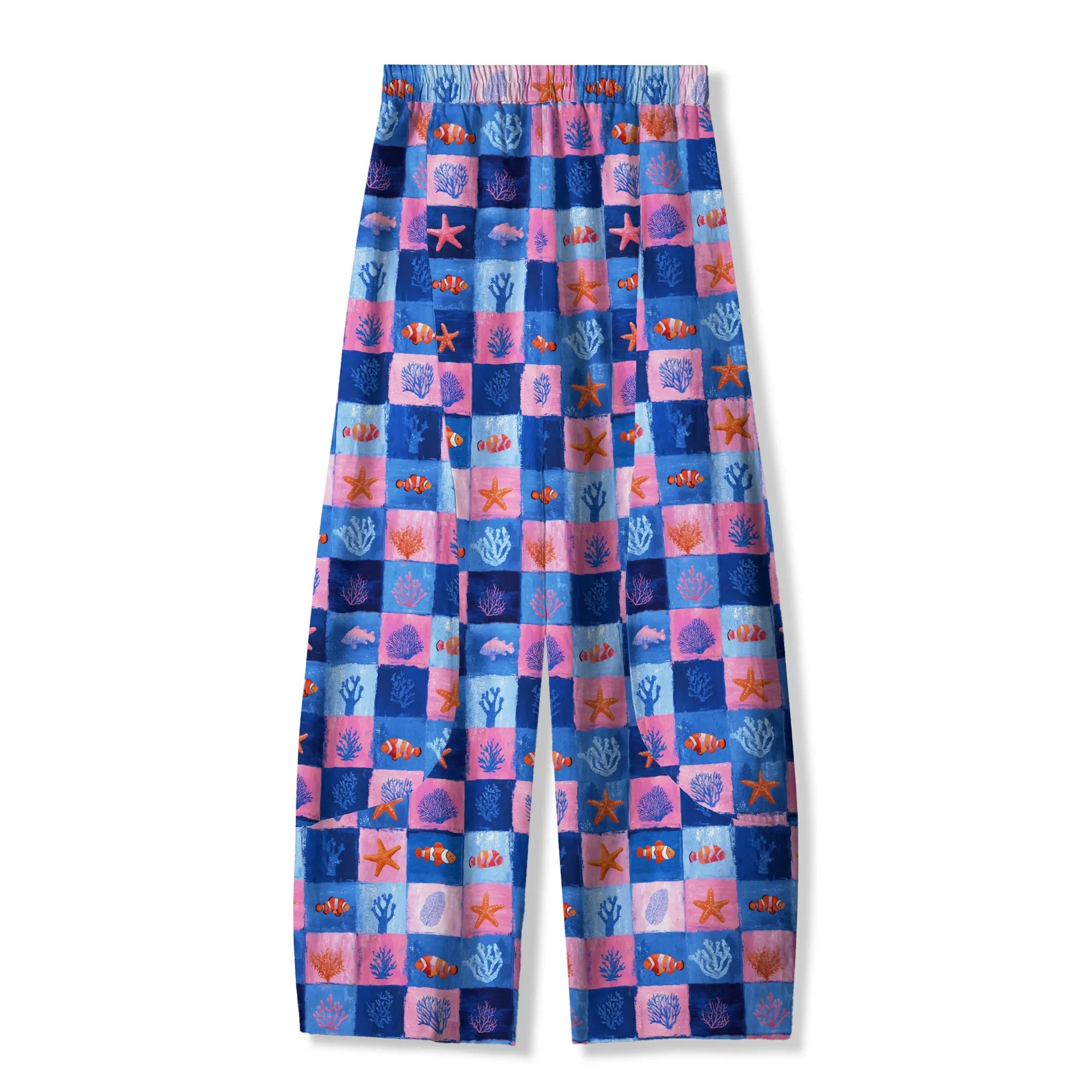 Stylish Blue Aloha Coral Plaid Women's Pants