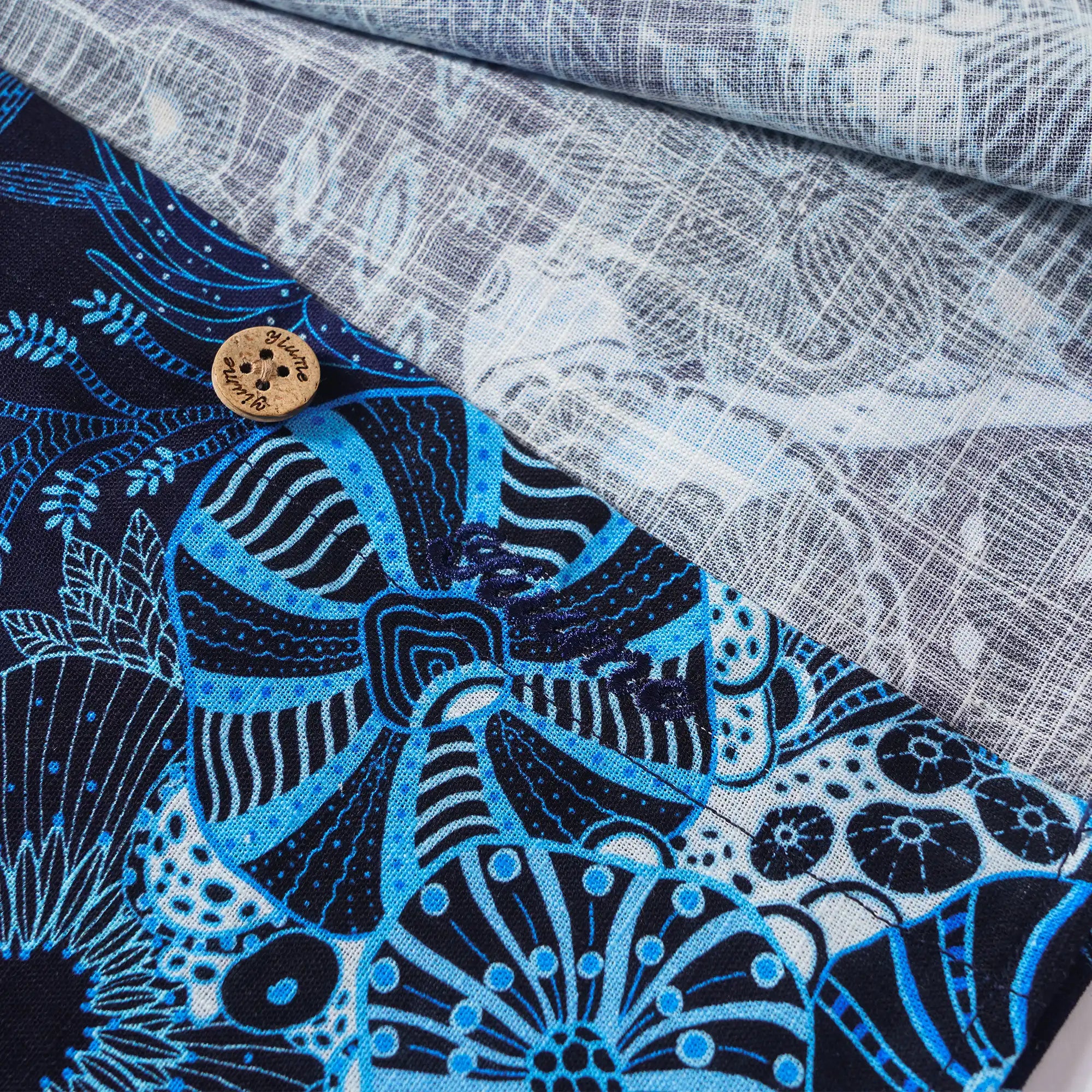 Men's Hawaiian Shirt Long Sleeve Button-down 100% Cotton Blue Aloha Reef Rules