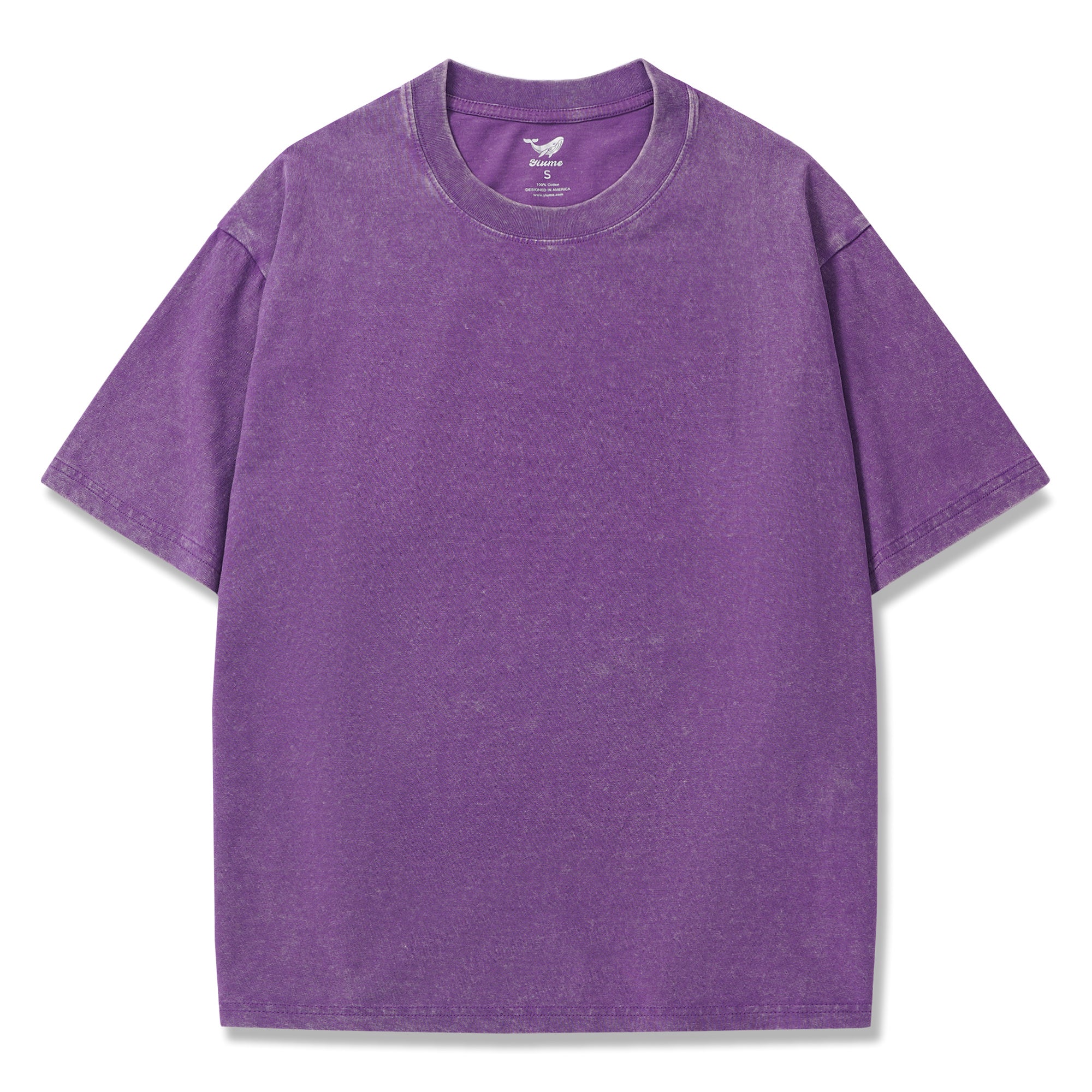 T-shirt hawaïen pour hommes col rond 100 % coton, t-shirt vintage lavé - Violet