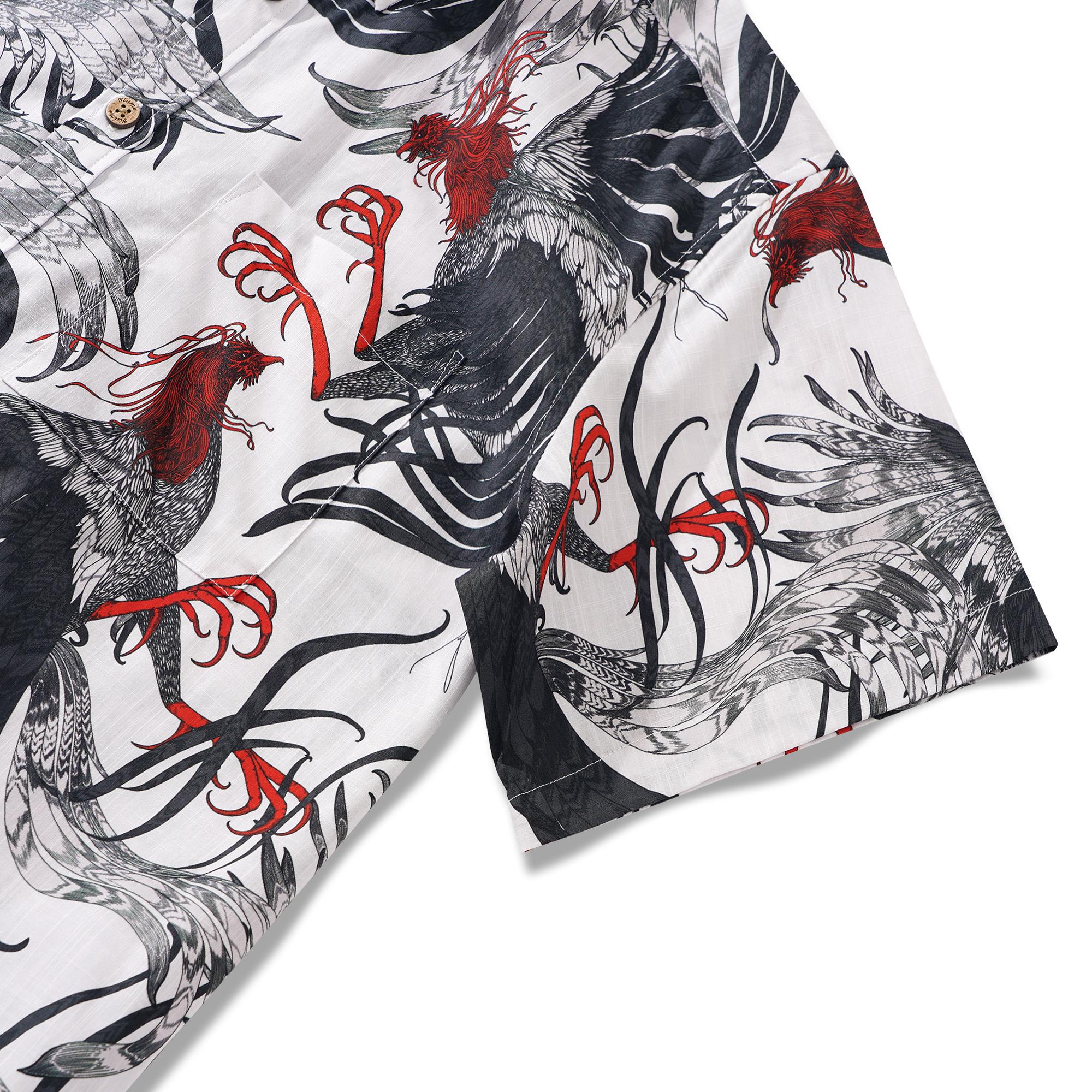 Men's Hawaiian Shirt Short Sleeve Button-down 100% Cotton Aloha Red - Crested Phantom By Feanne