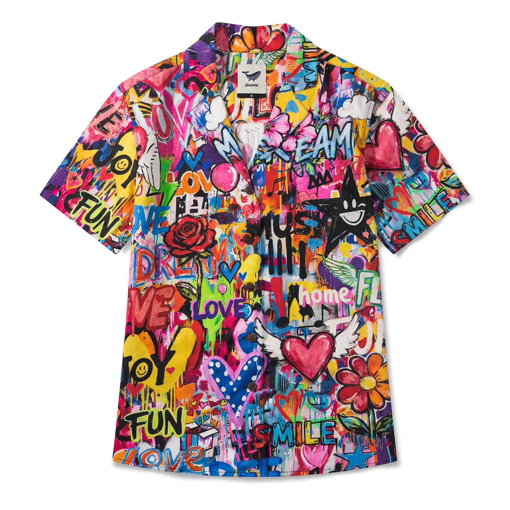 Cotton Hawaiian shirt with love graffiti art