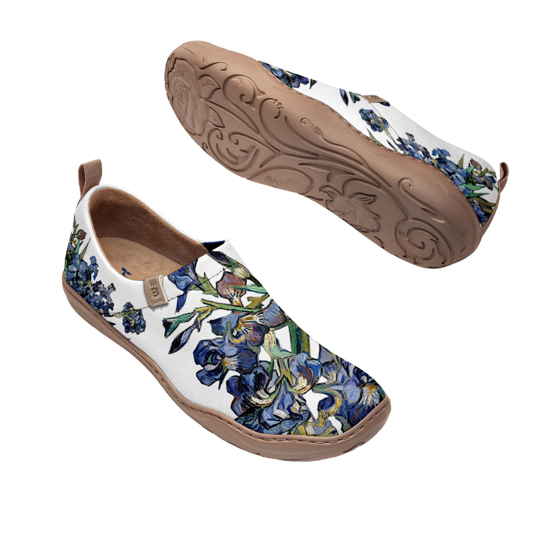 Yiume Women's Art Slip-On Casual Canvas Shoes Van Gogh's Irises Blue Painted,100% Cotton Vincent Van Gogh's Irises
