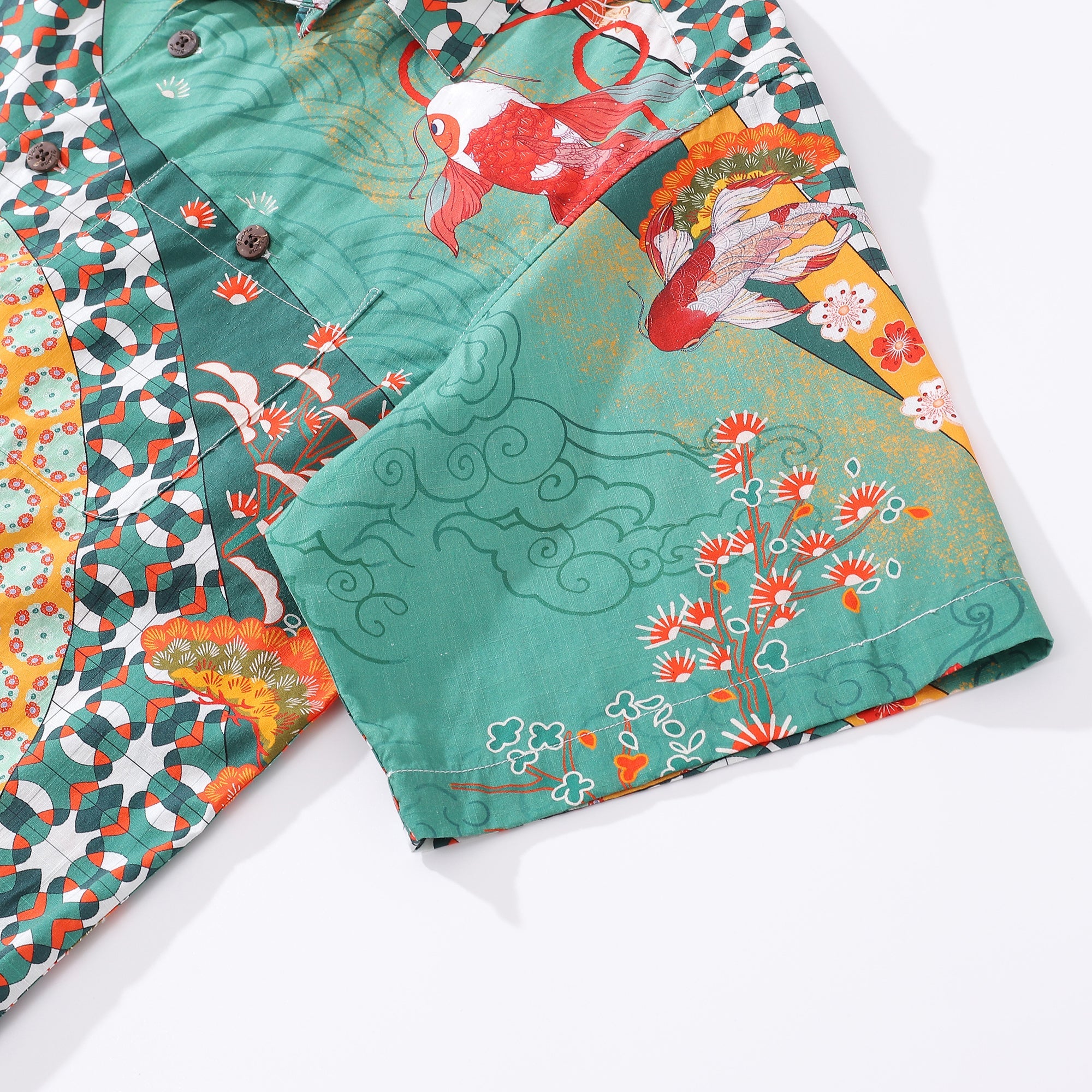 Chemise hawaïenne verte pour hommes Dansant gracieusement Chemise poisson 100% coton