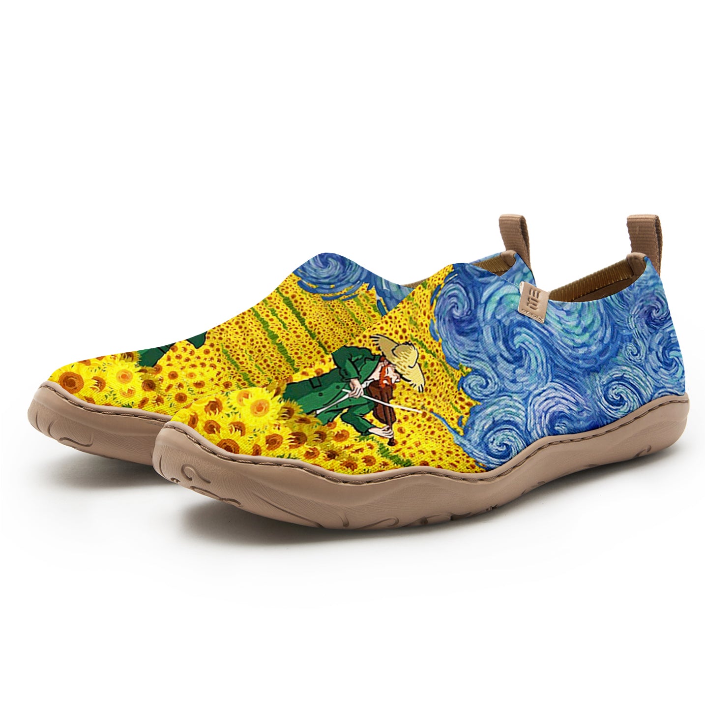 Yiume Frauenkunst ausschlüpften Schuhen bequeme atmungsaktive Strick-Freizeitschuhe, Geige van Gogh van Gogh Blues