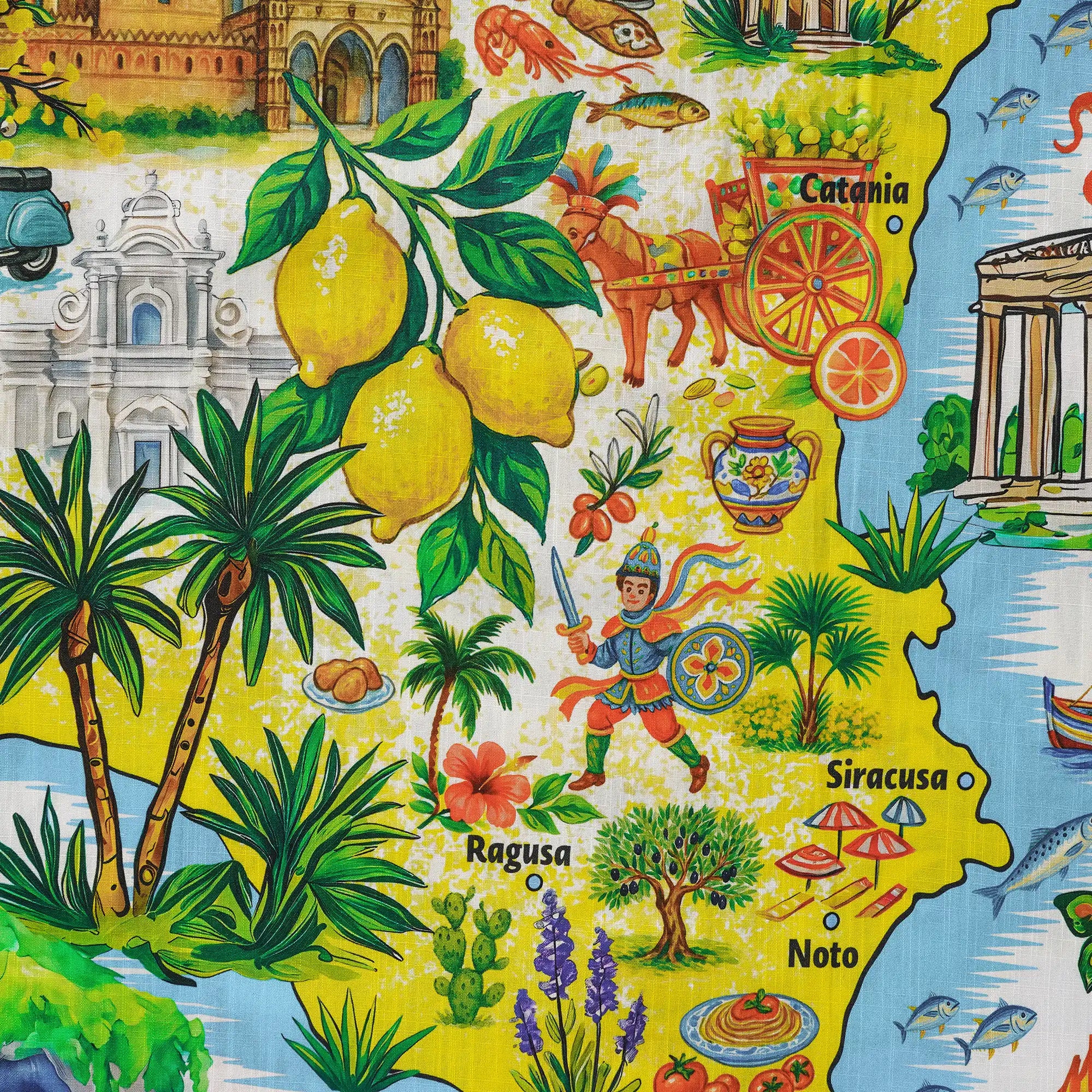 Men's Hawaiian Shirt Short Sleeve Button-down 100% Cotton Blue Aloha Sicilian Coast