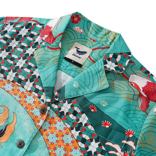 Women's Hawaiian Shirt Short Sleeve Camp Collar 100% Cotton Green Aloha Dance of the Gentle Breeze