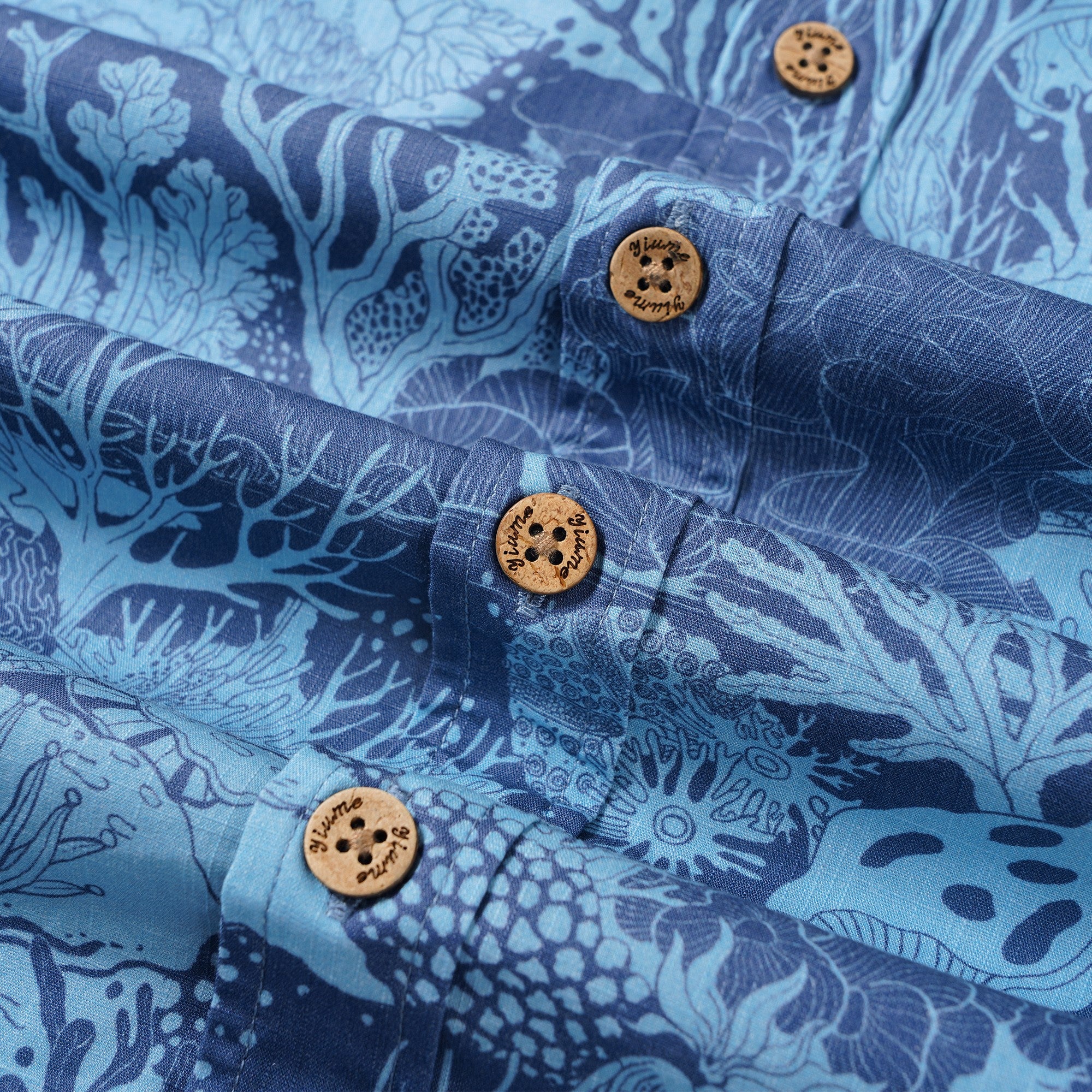 Men's Hawaiian Shirt Short Sleeve Button-down 100% Cotton Blue Aloha Undersea Coral Reef