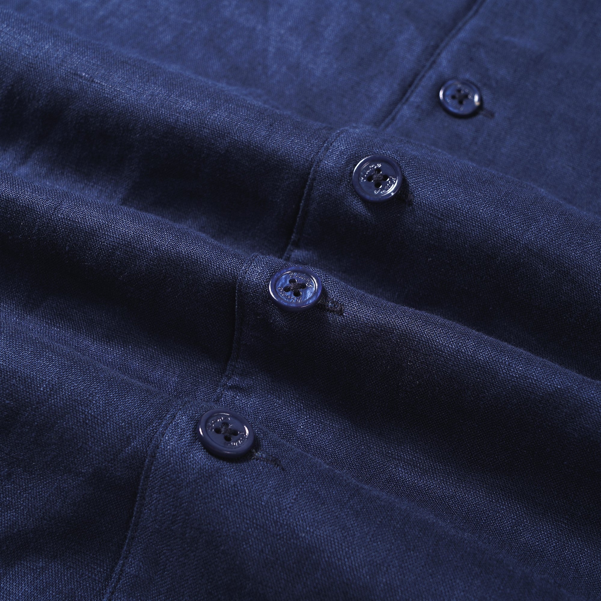 Men's Basic Shirt Short Sleeve Camp Collar 100% Linen Navy Blue Solid Color