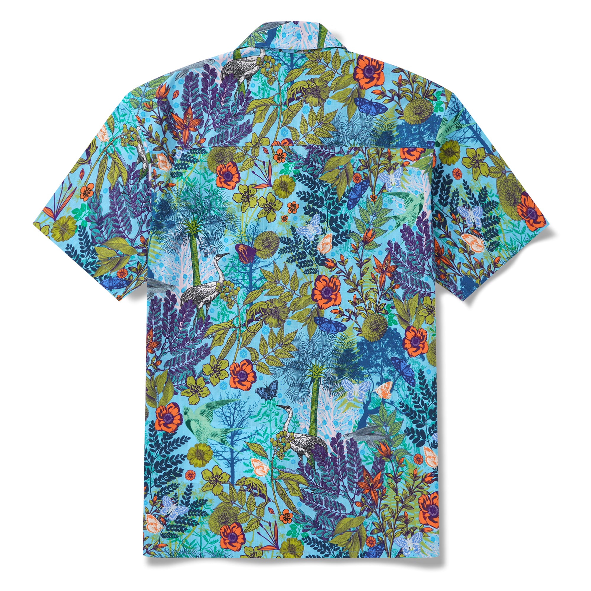 Men's Hawaiian Shirt Short Sleeve Camp Collar 100% Cotton Green Aloha Whispering Woods