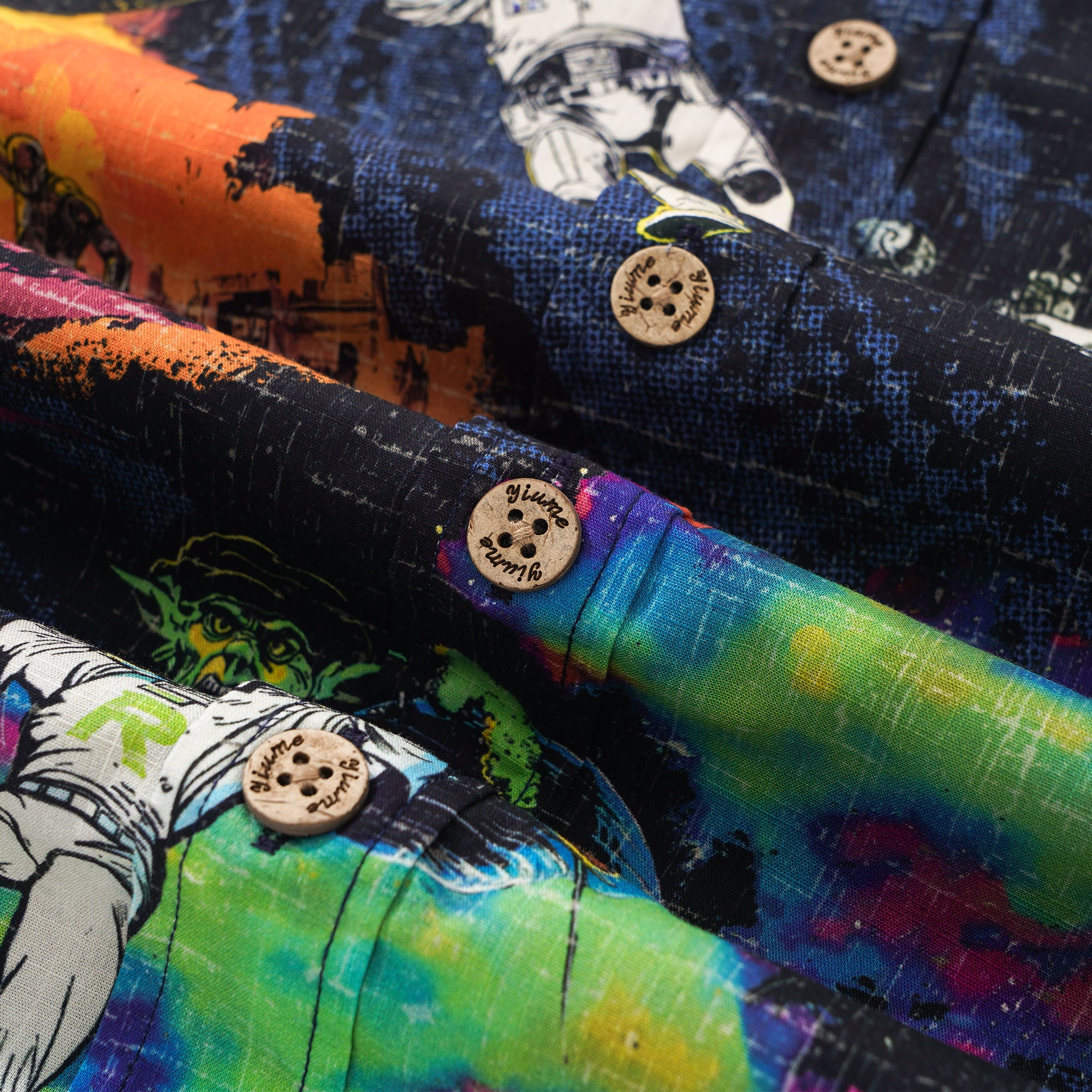 Herren Retro Hawaiian Shirt der 1930er Jahre Astronauten Shirt Kurzarm Button-Down 100% Baumwolle Blau Aloha Galaktische Quest