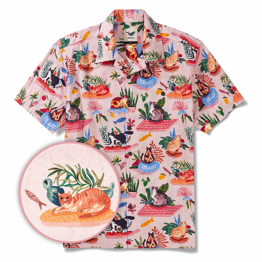 Cats on Mats Hawaiian shirt for men, colorful design